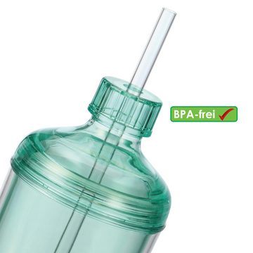bremermann Thermobecher Thermobecher mit integriertem Trinkhalm, 450 ml Inhalt, grün, Kunststoff, BPA-frei, mit integriertem Trinkhalm