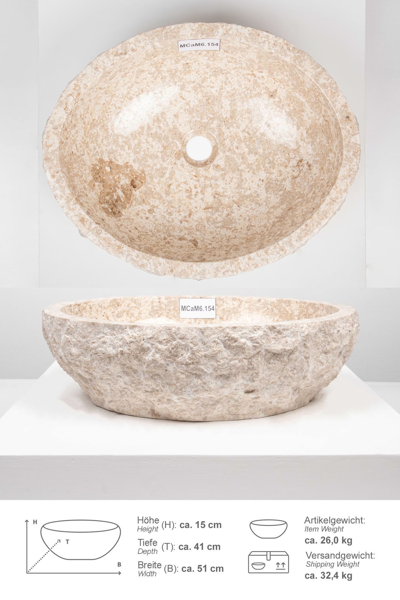 wohnfreuden Aufsatzwaschbecken Erosi Marmor Waschbecken 50 cm creme (Kein S günstig online kaufen