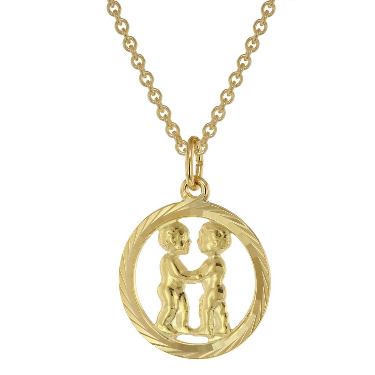 trendor Kette mit Anhänger 75940-06, Sternzeichen Zwilling Gold 333 Ø 16 mm +