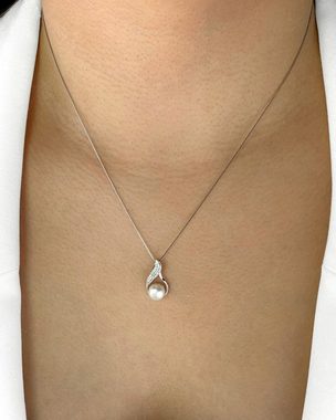 DANIEL CLIFFORD Kette mit Anhänger 'Dalia' Damen Halskette Silber 925 mit Anhänger Perle (inkl. Verpackung), 45cm filigrane Silberkette mit Perlen Anhänger und Zirkonia Kristallen
