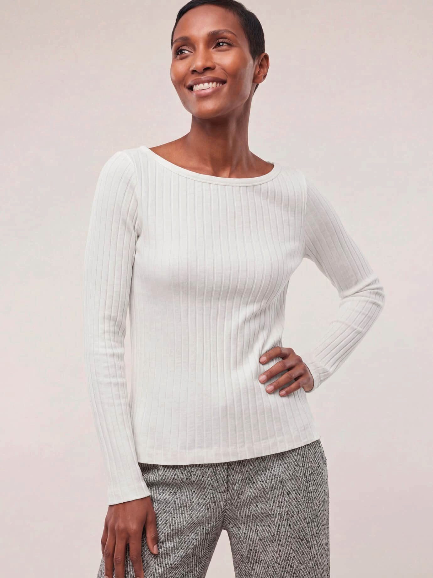 Walbusch Langarmshirt Damen Shirt mit Rippenstruktur LA U-Boot-Ausschnitt Langarm, pflegeleicht – Bild 3 von 4