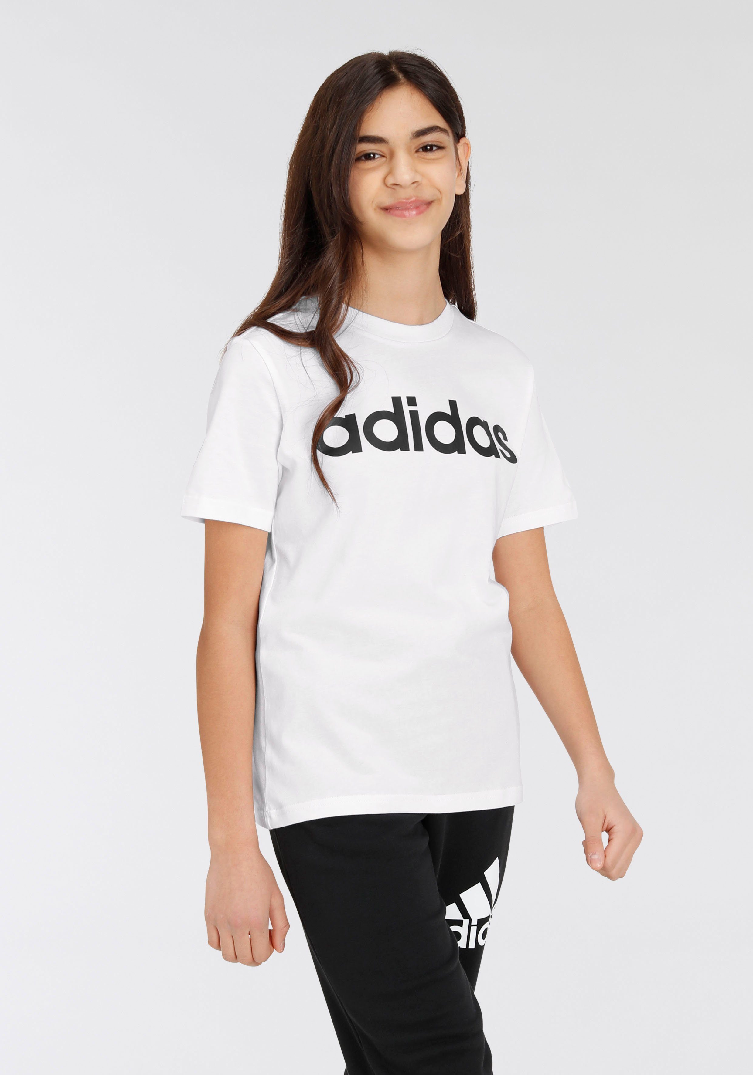 / LINEAR Black White ESSENTIALS COTTON Sportswear T-Shirt adidas LOGO