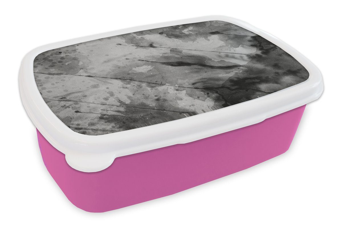 MuchoWow Lunchbox Aquarell - Grau - Abstrakt, Kunststoff, (2-tlg), Brotbox für Erwachsene, Brotdose Kinder, Snackbox, Mädchen, Kunststoff rosa