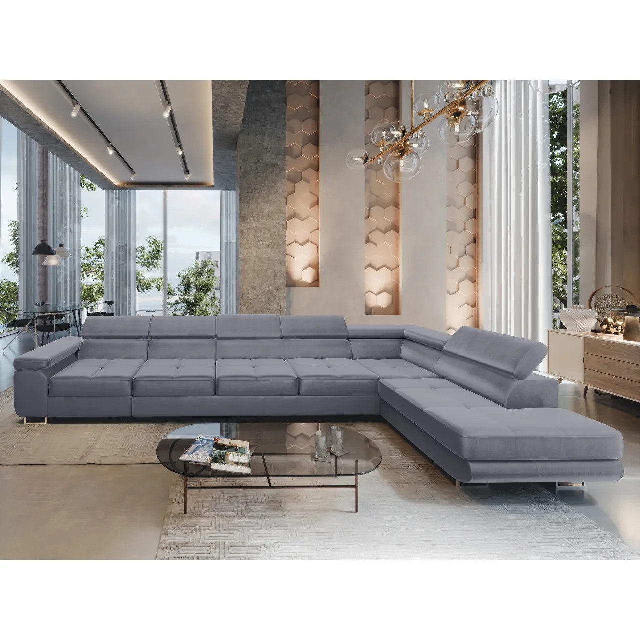 Muffo Ecksofa WILD XXL, mit Bettkasten, Hohe Metallfüße, verstellbare Kopfstützen, Liegefläche 125x240