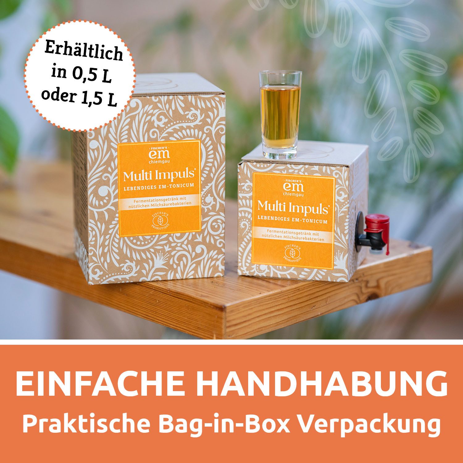 Fischer's EM-Chiemgau Fermentgetränk Tropfen, lebendiges EM-Tonicum mit effektiven Mikroorganismen für das allgemeine Wohlergehen à 500 ml, Bio-Qualität
