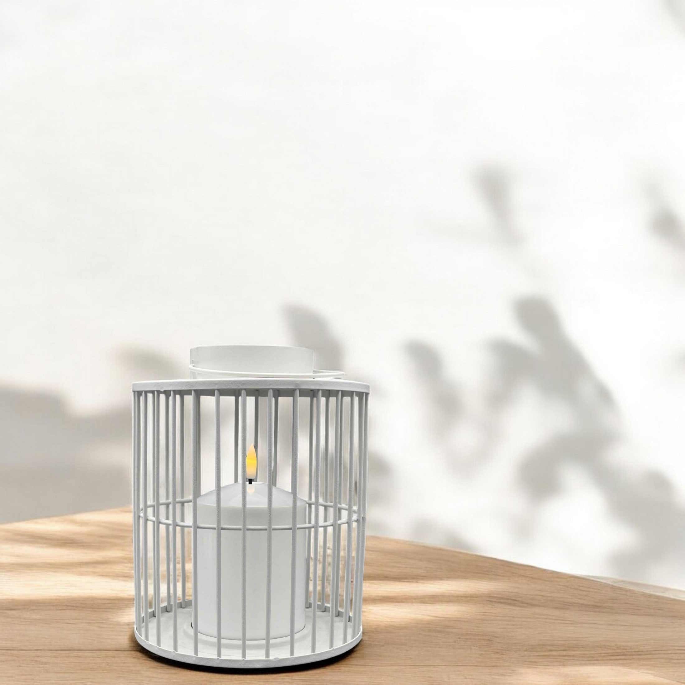 Coen Bakker LED Laterne, Ein-/Ausschalter, LED, warmweiß, weiß matt Metall Kerze mit 3D-Flamme 15x18cm