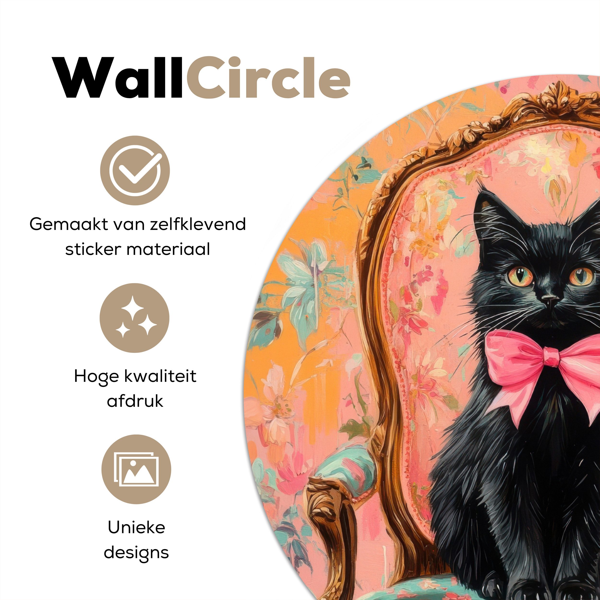 MuchoWow Wandsticker Katze - Rosa - Stuhl mit Blumenmuster (1 St), Tapetensticker Selbstklebend, Wandbild Wohnzimmer, 80x80 cm