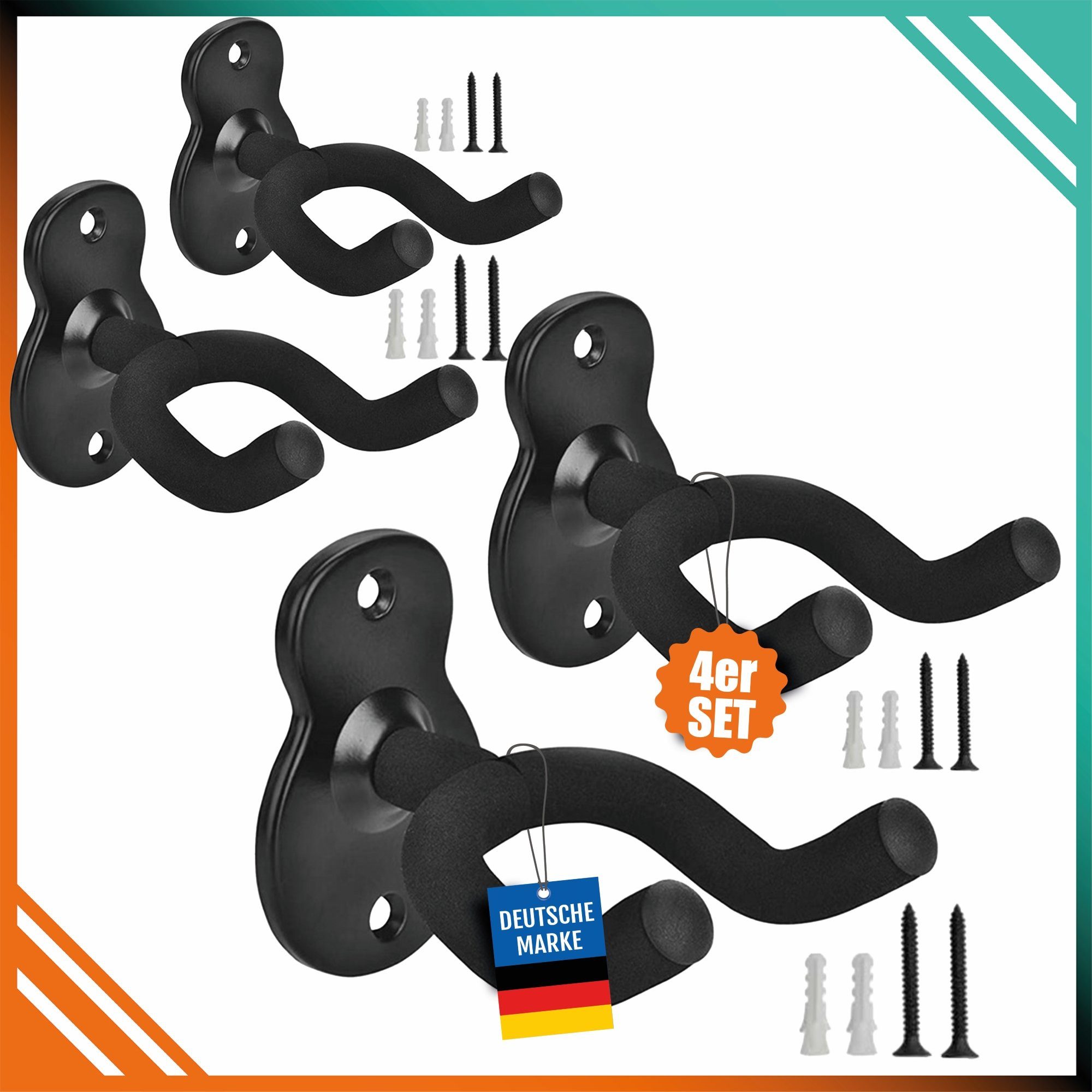 pixly Gitarrenständer Gitarrenhalter für die Wand, (Gitarren- und Ukulele-Wandhalterung, 4-tlg., Als 2er Set und 4er Set erhältlich, inklusive 4 Schrauben und 4 Dübeln), Drehbares Joch-Design, Stahlkonstruktion mit EVA-Ummantelung