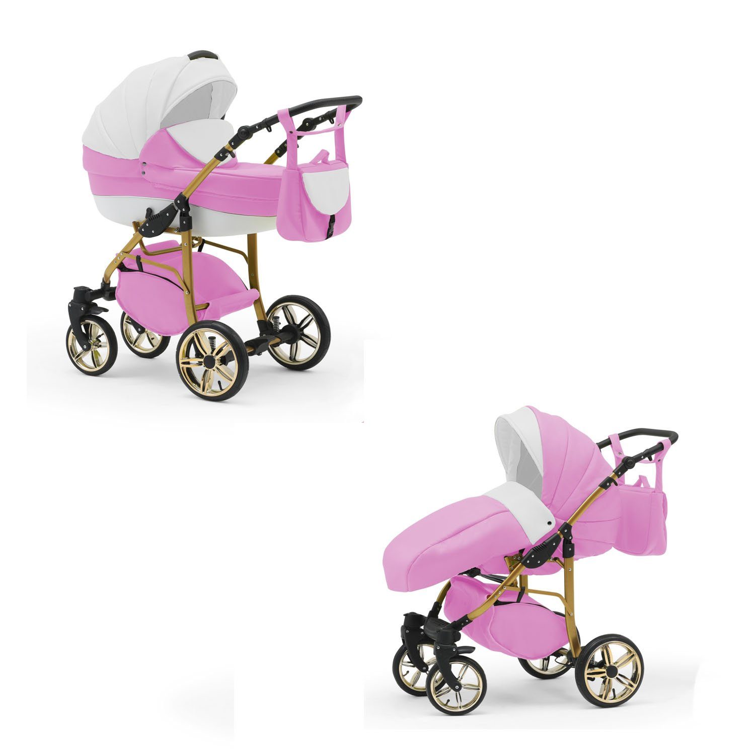 - Kombi-Kinderwagen Weiß-Pink-Weiß Farben in 13 ECO - 2 Gold 46 babies-on-wheels Kinderwagen-Set in Teile Cosmo 1