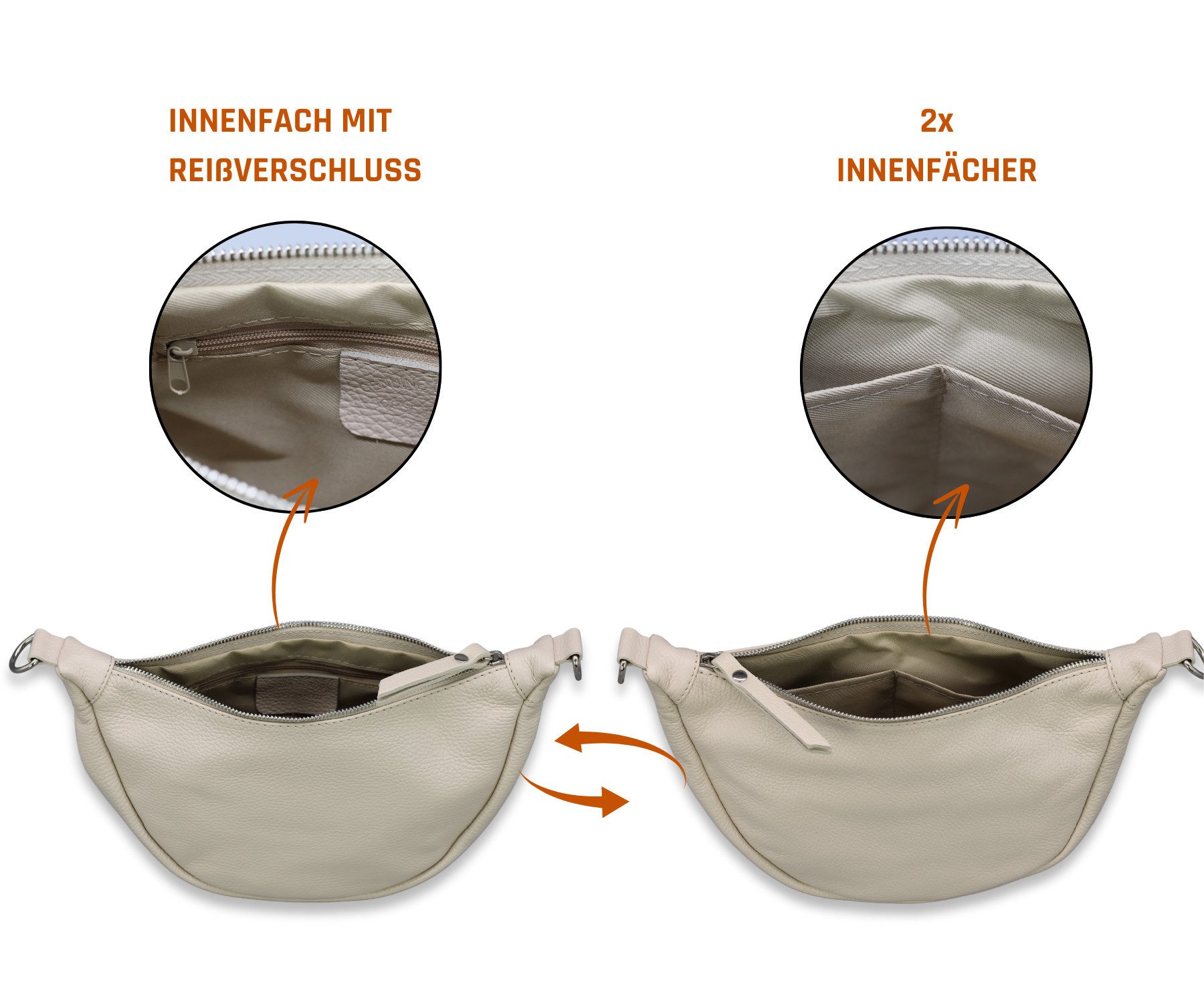 Adel Bags Schultertasche DIANA Halbmond Tasche Leder, Umhängetasche für Damen, Gürteltaschen, echt Leder, Made in Italy