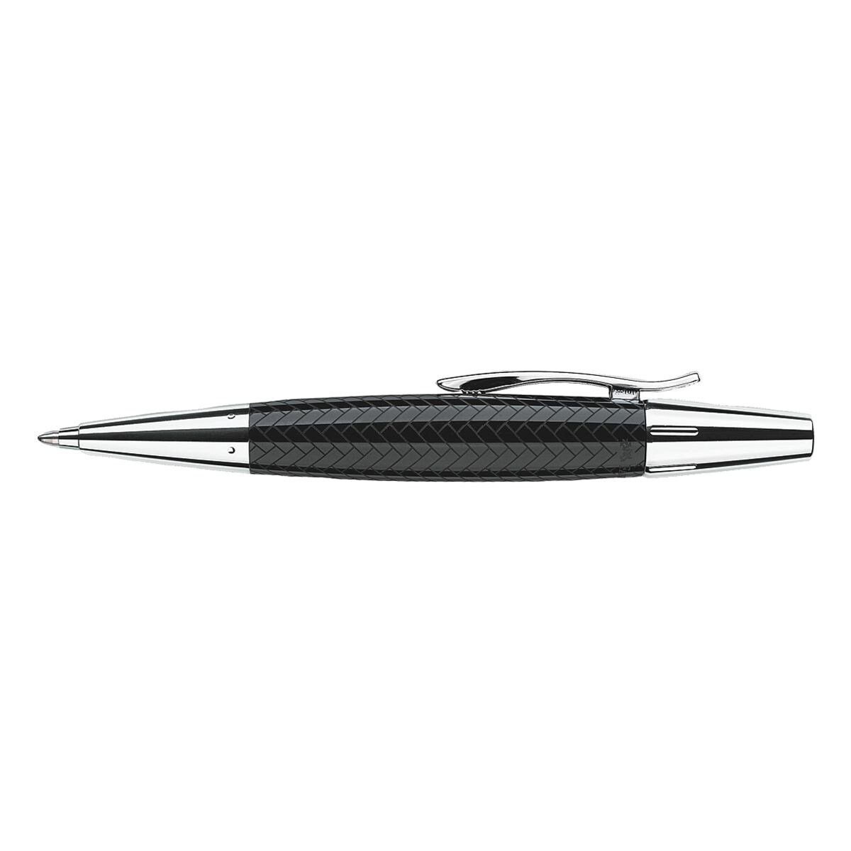 Faber-Castell Kugelschreiber e-motion Edelharz Parkett, mit gelasertem Parkett-Desin, dokumentenecht, Strichstärke 0,6 mm schwarz/silberfarben