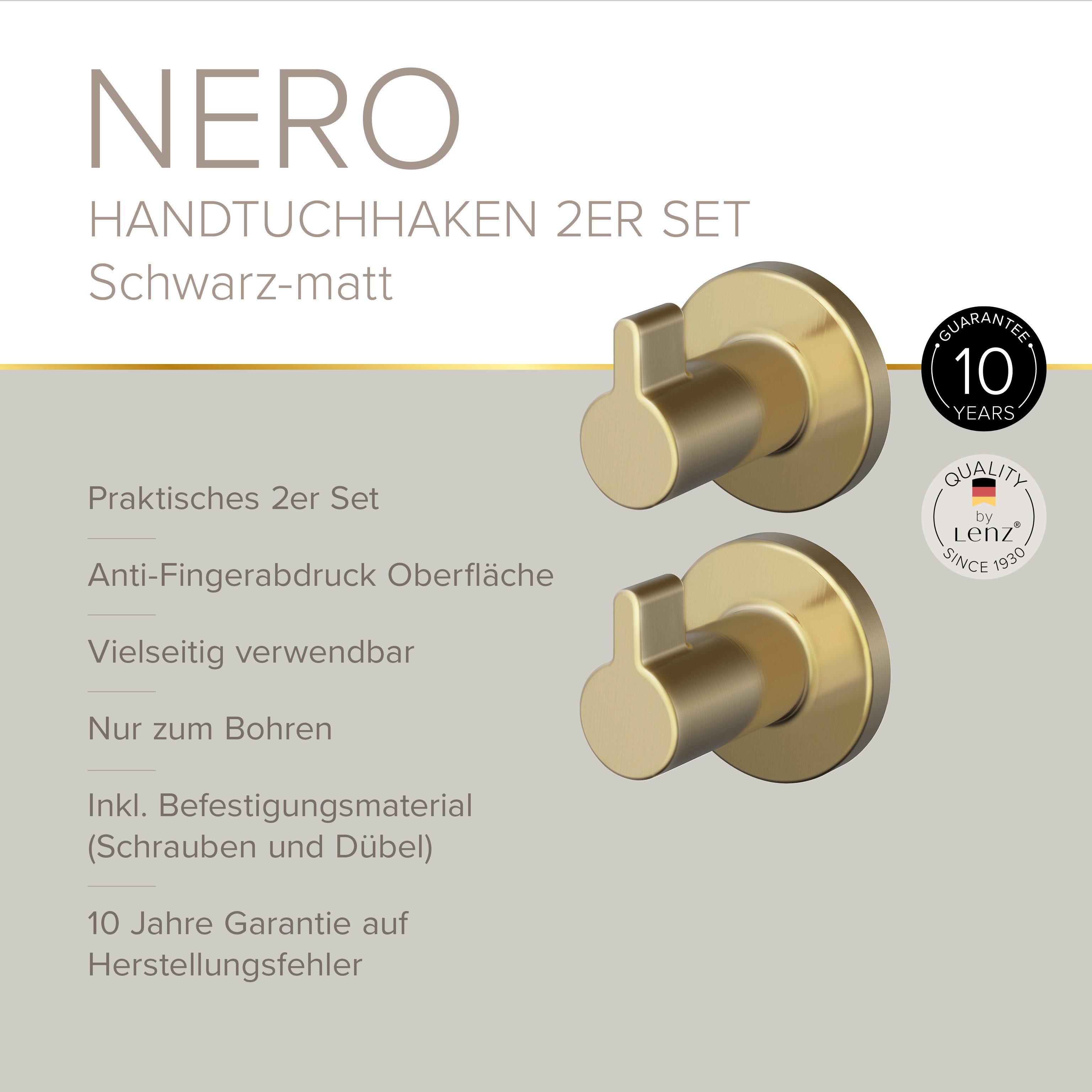 Lenz Handtuchhaken HYGGE, Badezimmer, (Packung, 2-St., 2 Stk)