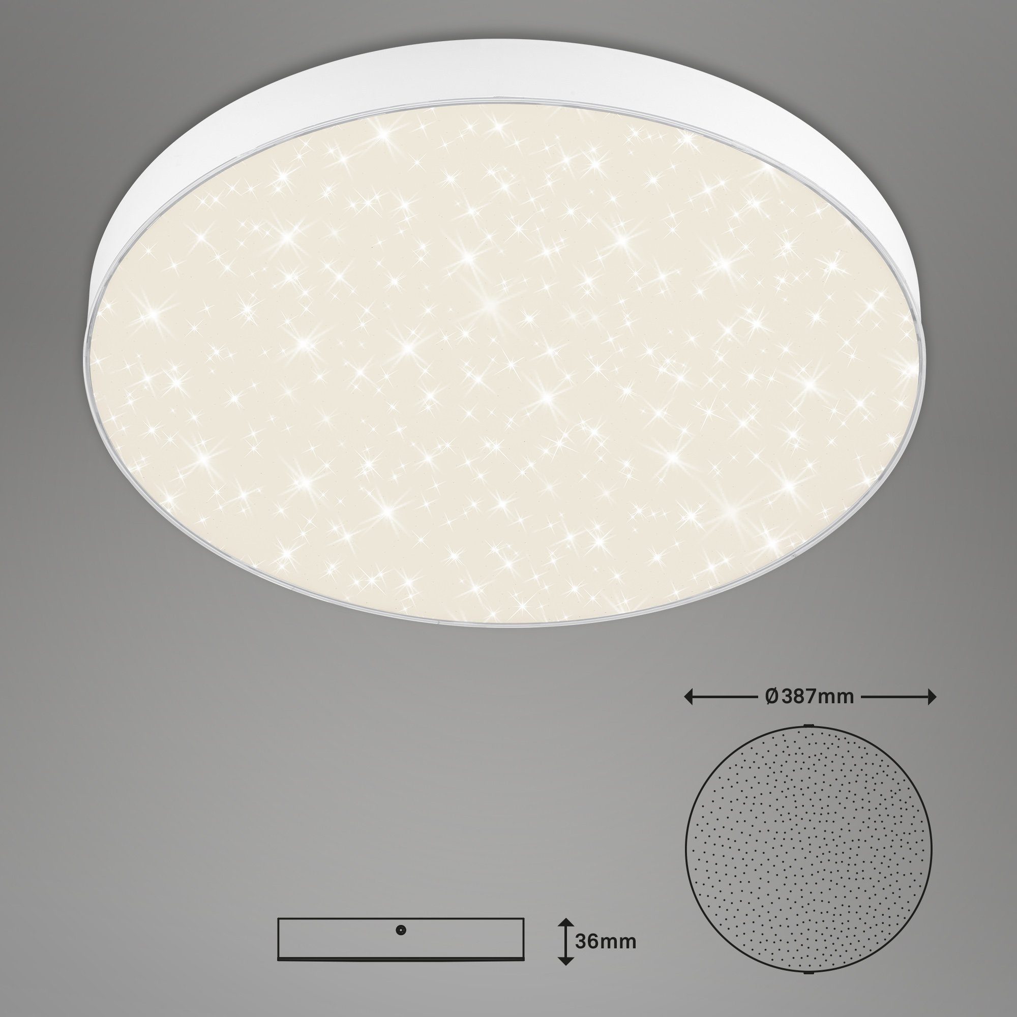 38,7x3,6cm, Briloner Warmweiß, Schlafzimmer, rahmenlos, Deckenlampe, LED-Sternenhimmel Sternenhimmel, 7075-416, LED Weiß, Leuchten fest verbaut, Küche Wohnzimmer, 24,5W,