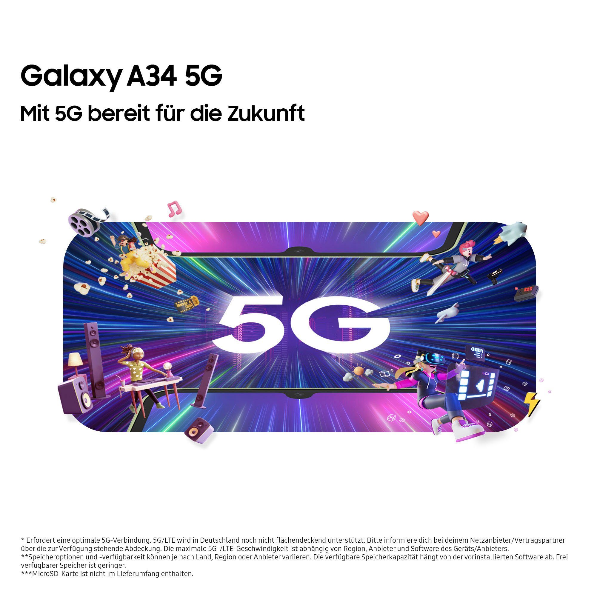 48 A34 Speicherplatz, Galaxy cm/6,6 GB 256 Smartphone silber 5G Zoll, (16,65 Kamera) Samsung 256GB MP