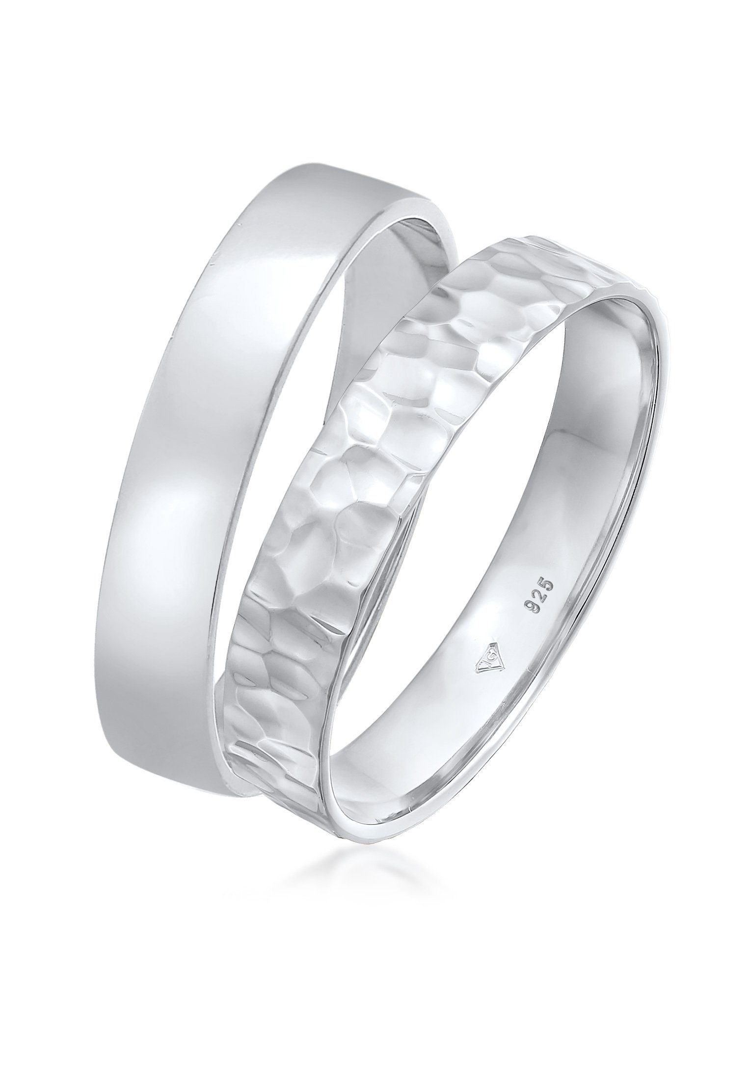 Kuzzoi Ring-Set Kuzzoi Ring Set je Freundschaft, mm 925 Ringbreite Basic ca. 4 Gehämmert Silber, Herrenring