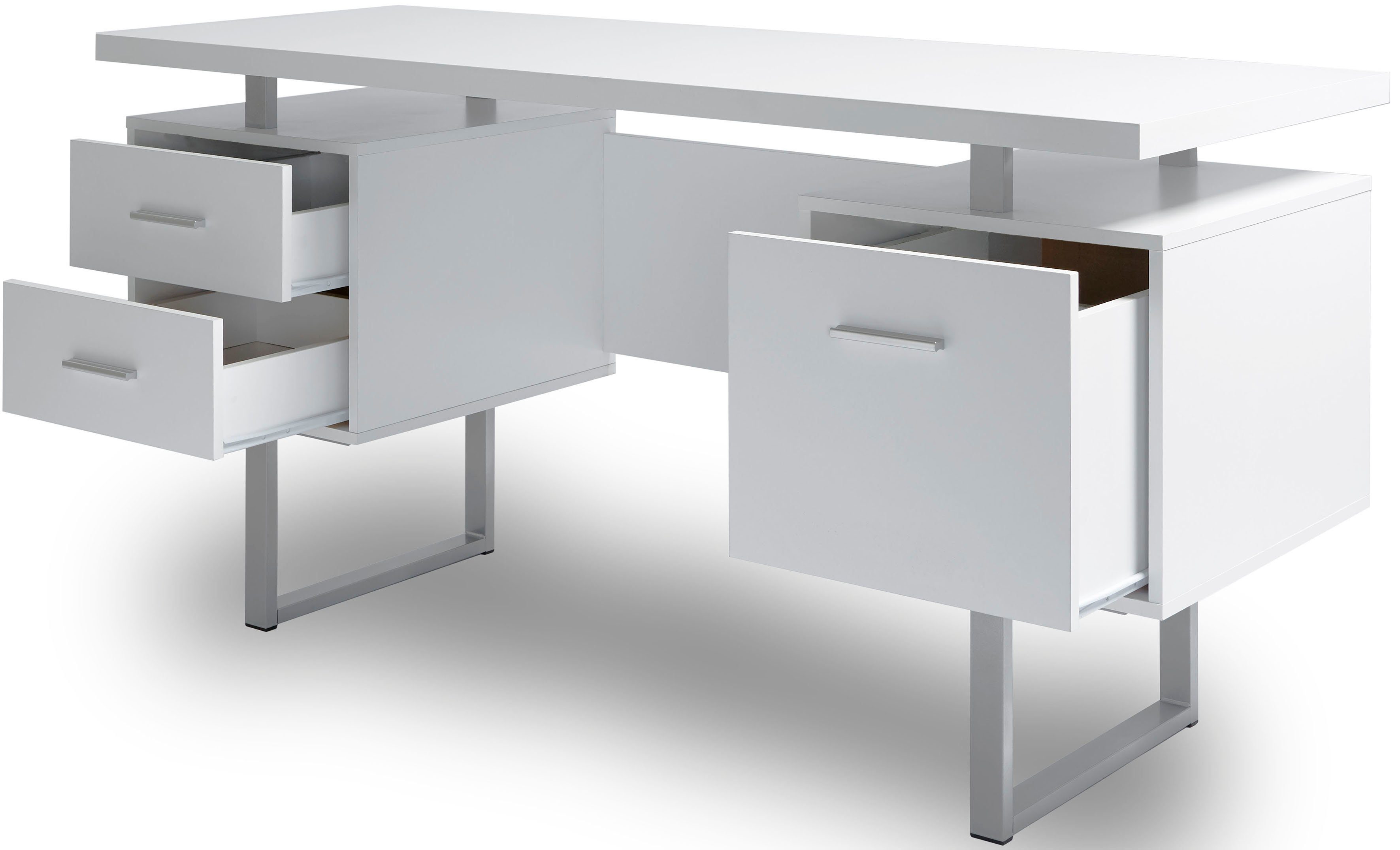 Jahnke Schreibtisch CLB, großer und | Stauraum Schreibtisch viel Alu Arbeitsfläche mit Weiß | Weiß/Alu