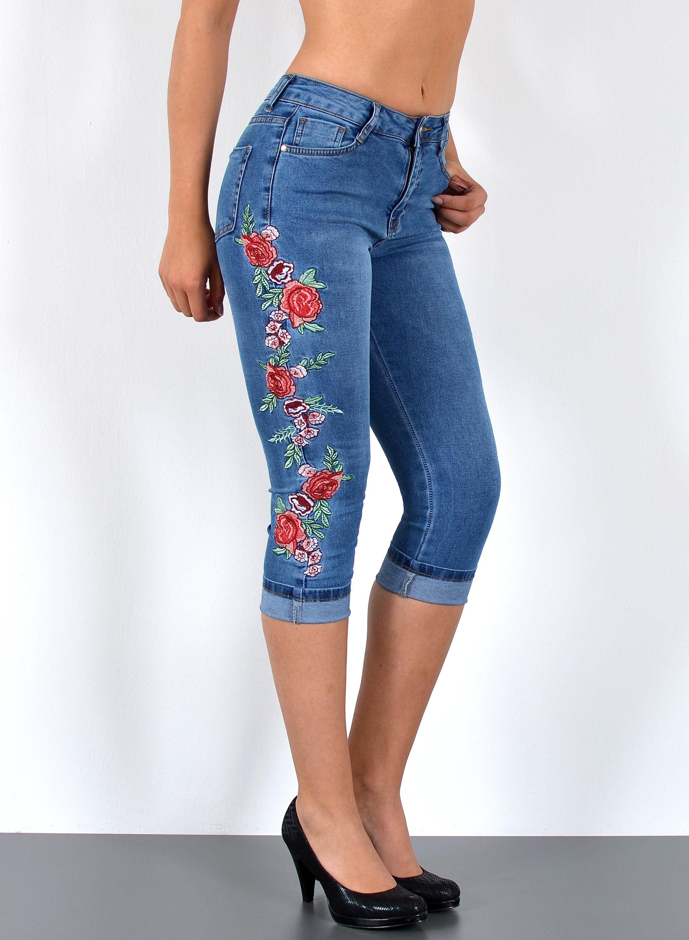 ESRA Caprijeans Damen 3/4 Jeans Hüftjeans niedrige Leibhöhe Damen 3/4 Hose günstig online kaufen