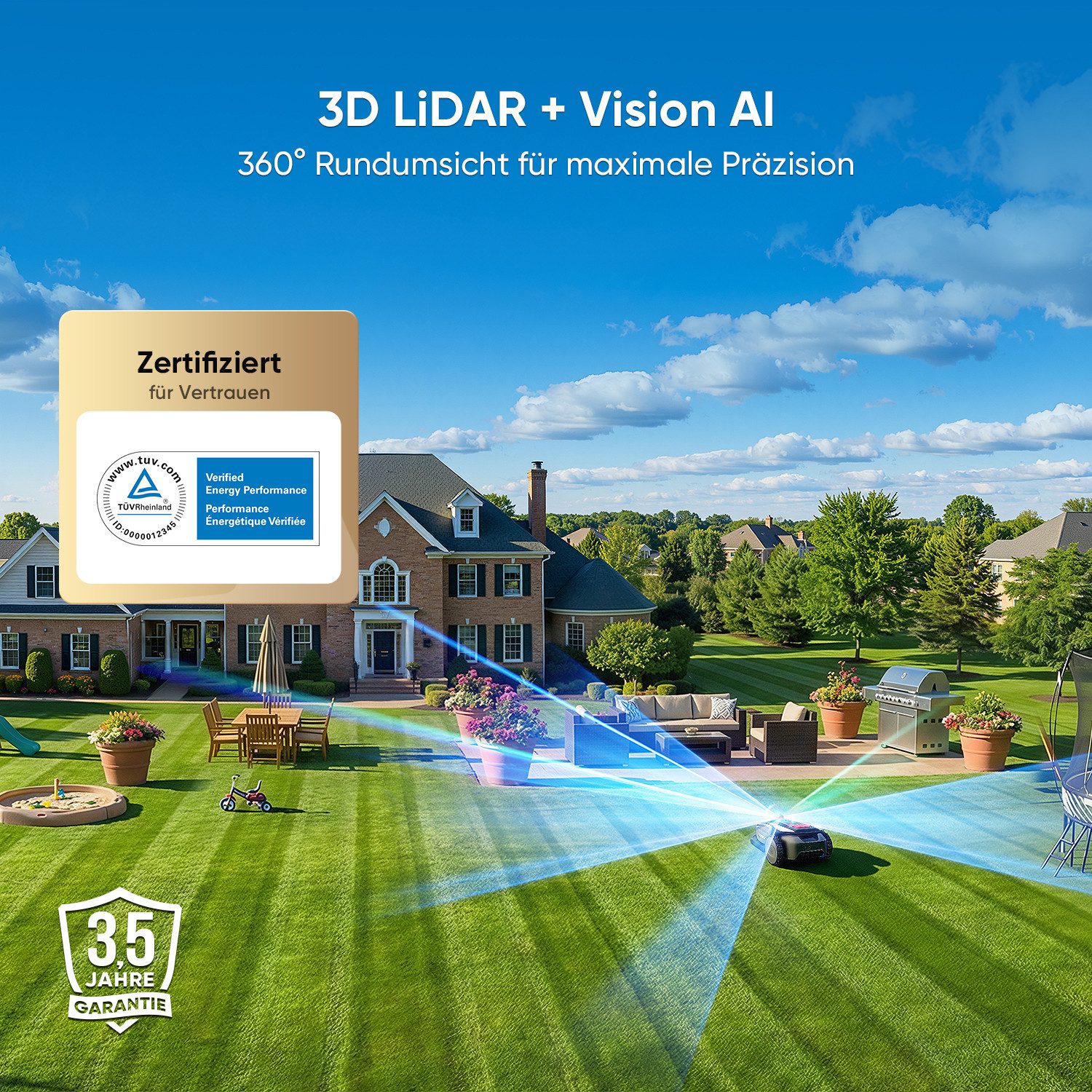 Sunseeker Rasenmähroboter S4, bis 1000 m² Rasenfläche, (Packung), 3D LiDAR + Vision, KI Kartierung, 42% Steigung, App-Steuerung
