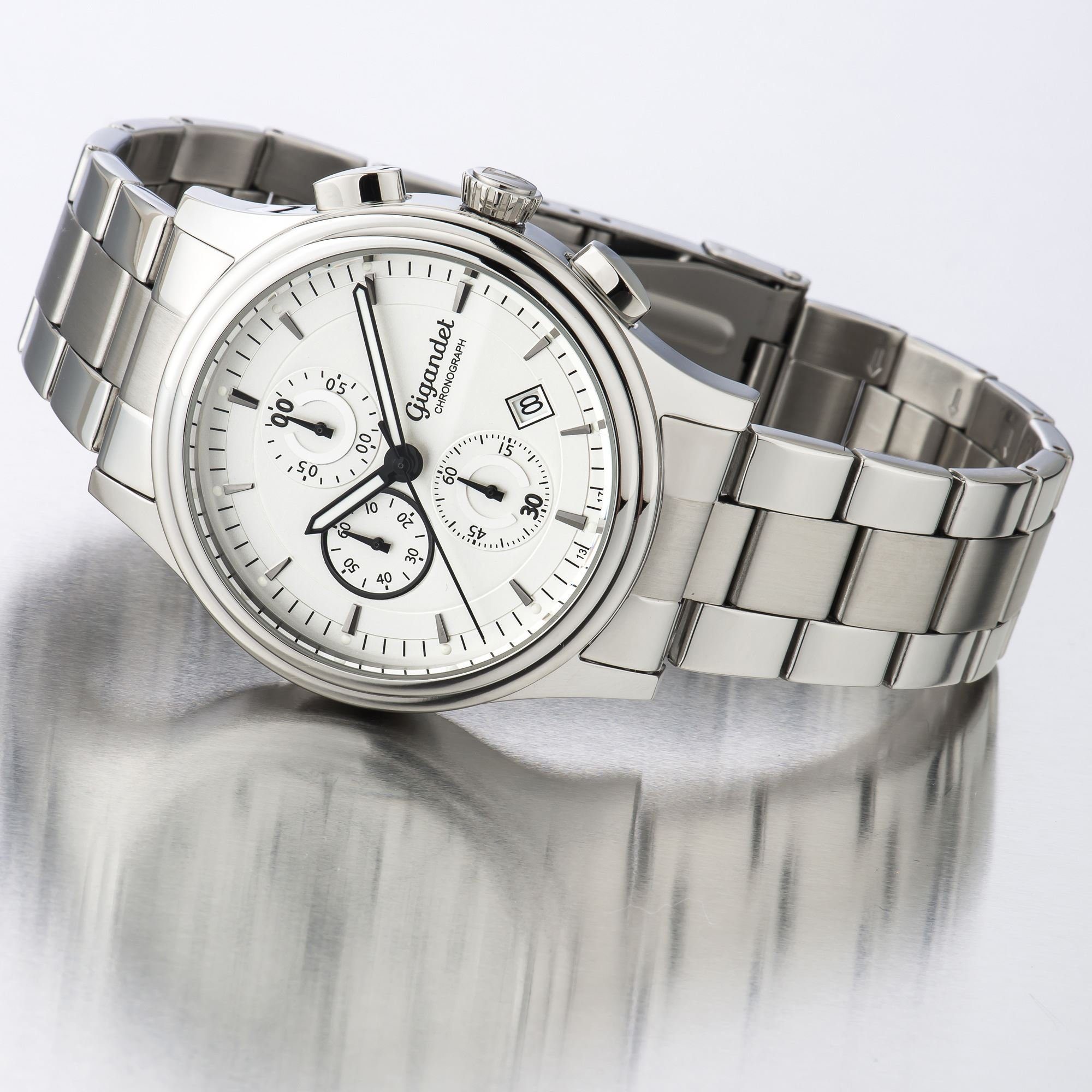 Gigandet Chronograph Armbanduhr, Herrenuhr, Sportuhr, 43mm, TRAVELLER G44-003, Mineralglas, Datumsanzeige, Edelstahlband, 5bar/50m wasserdicht