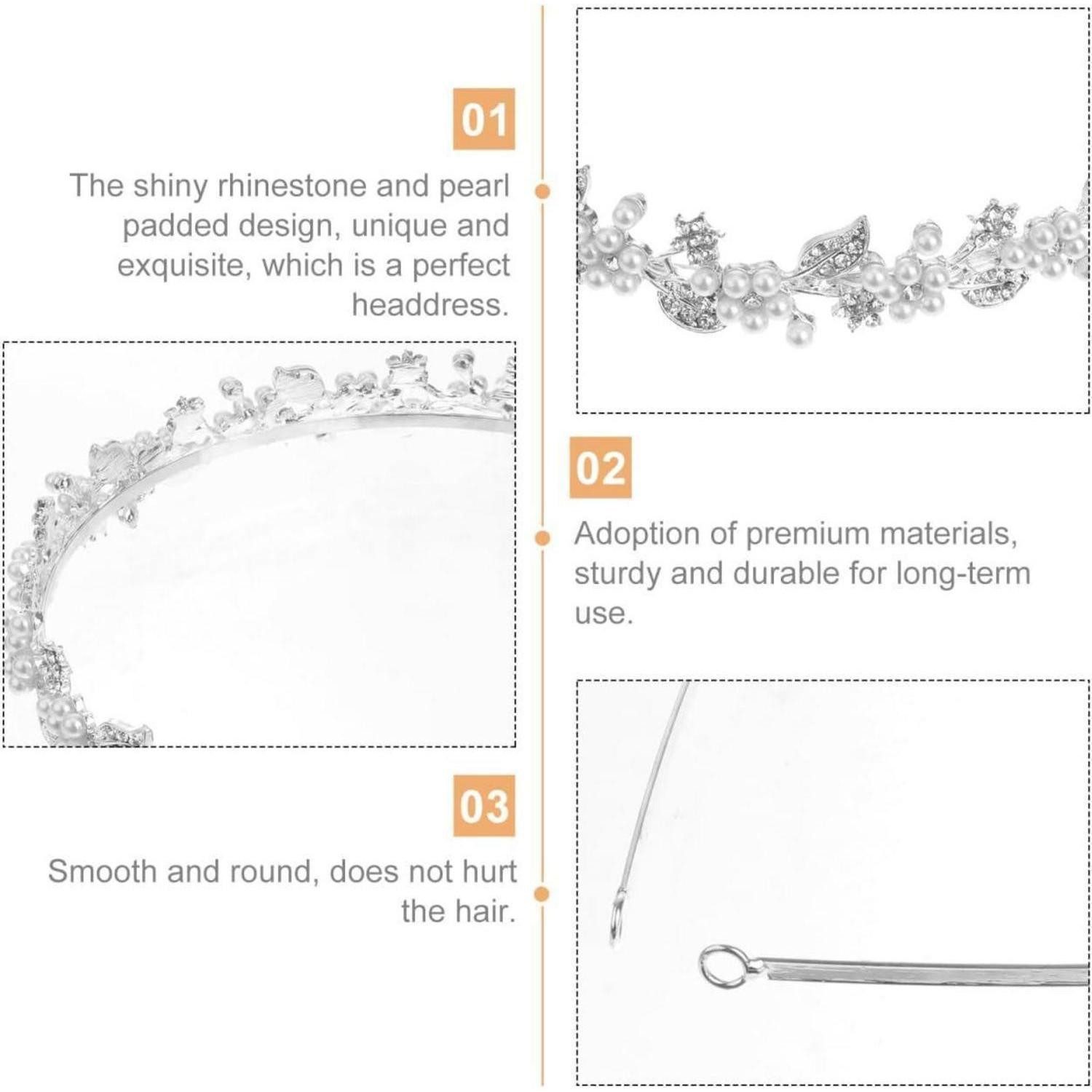 LuxusKollektion Diadem Brautschmuck Hochzeit Tiara Kristall Strass Perle Haarband Silber