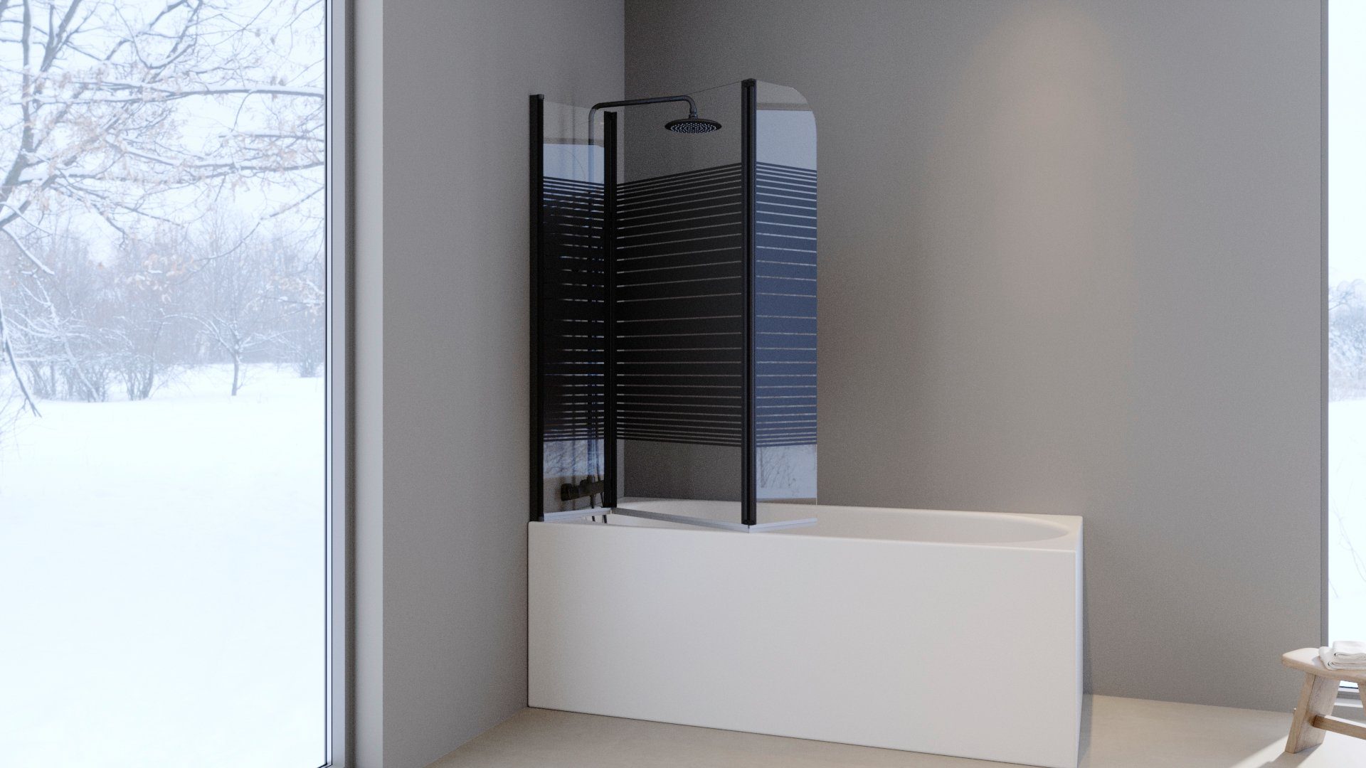 Marwell Badewannenfaltwand White Stripes, Einscheibensicherheitsglas, (3 tlg), mit Sichtschutz, Breite: 125 cm