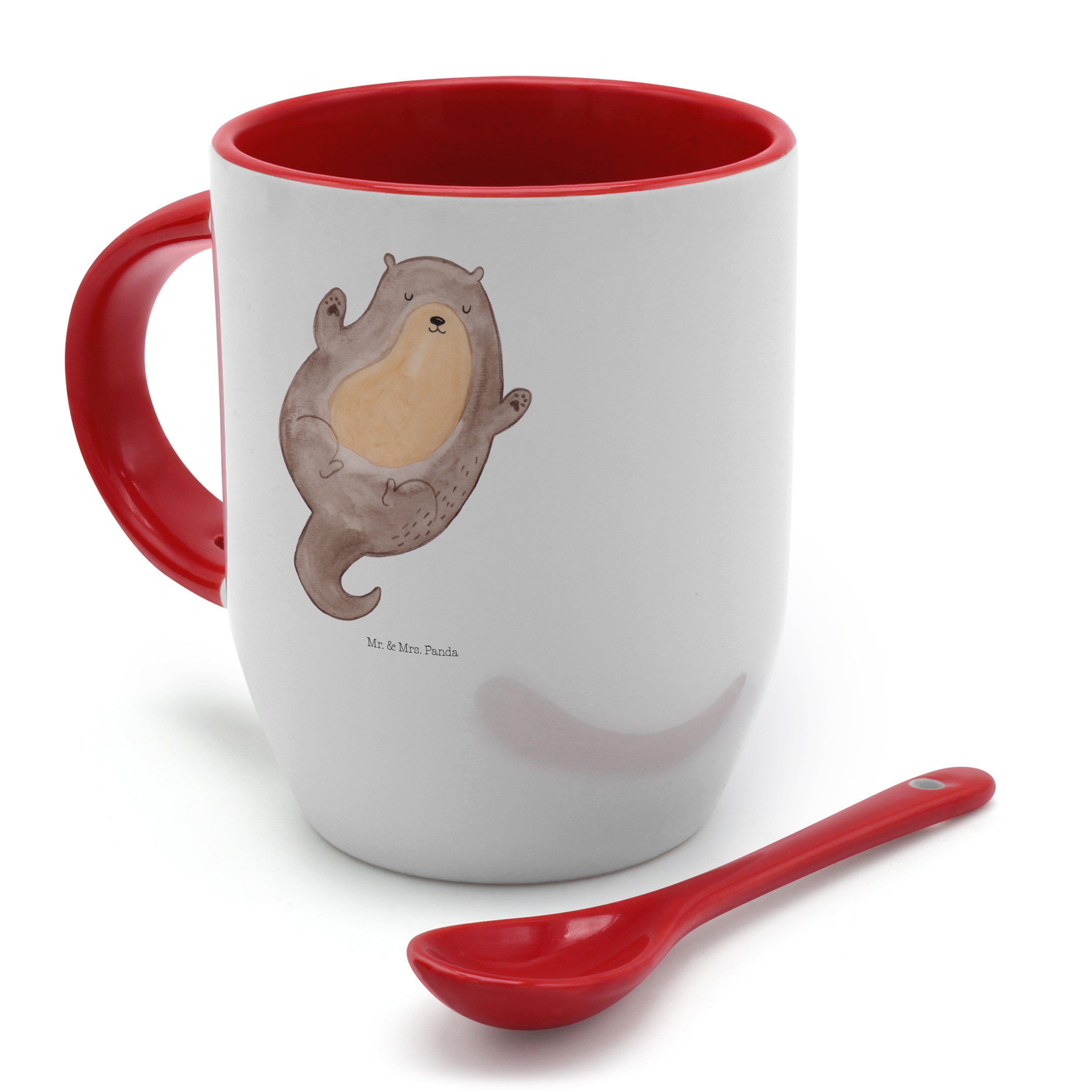 Mr. & Mrs. Panda Tasse Umarmen Weiß - Kaffeebeche, glücklich, - Kaffeetasse, Geschenk, Keramik Otter