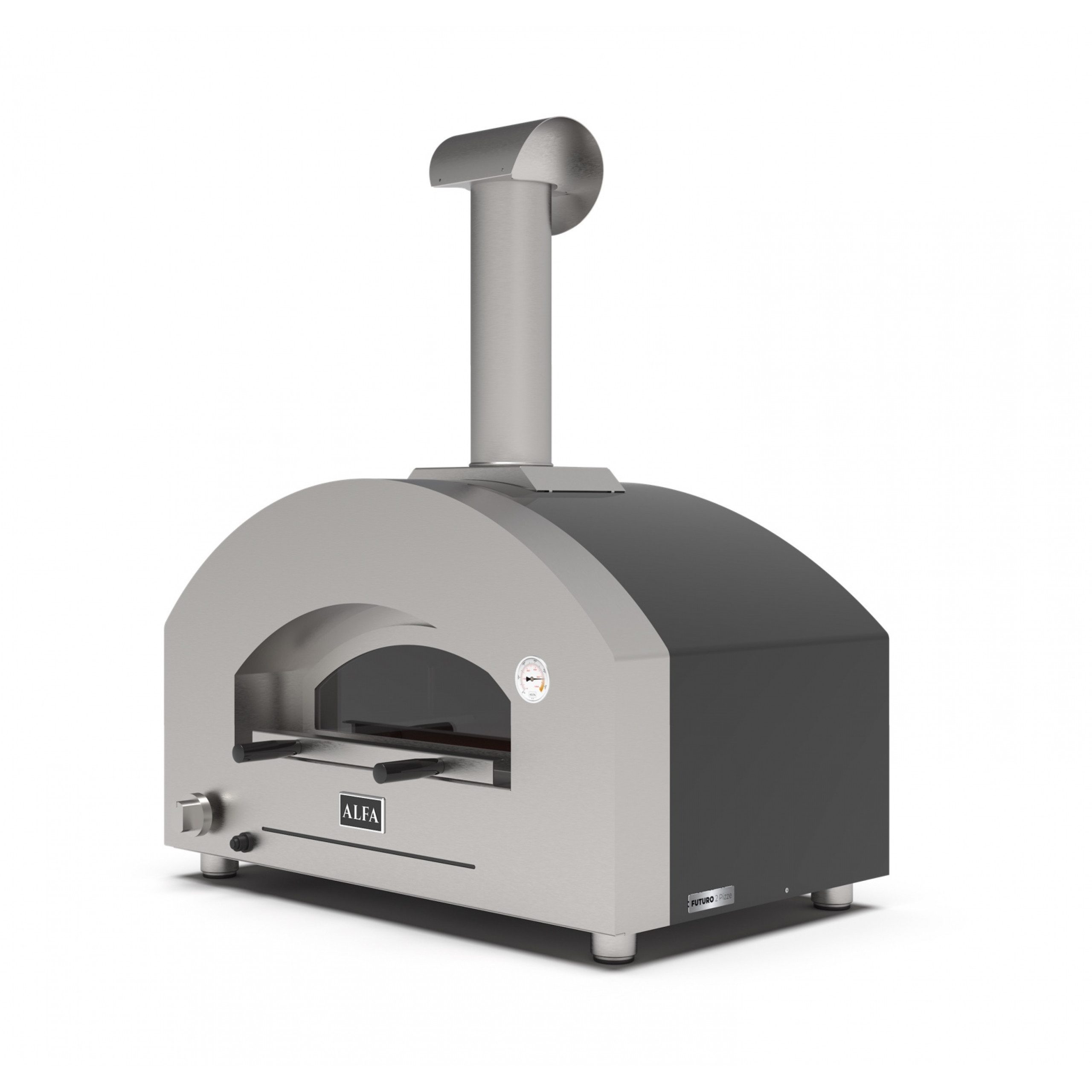 Alfa Forni Pizzaofen Alfa Forni Gas Pizzaofen FUTURO 2 Pizze Silber-Schwarz FXFT-2P-GSB-DE