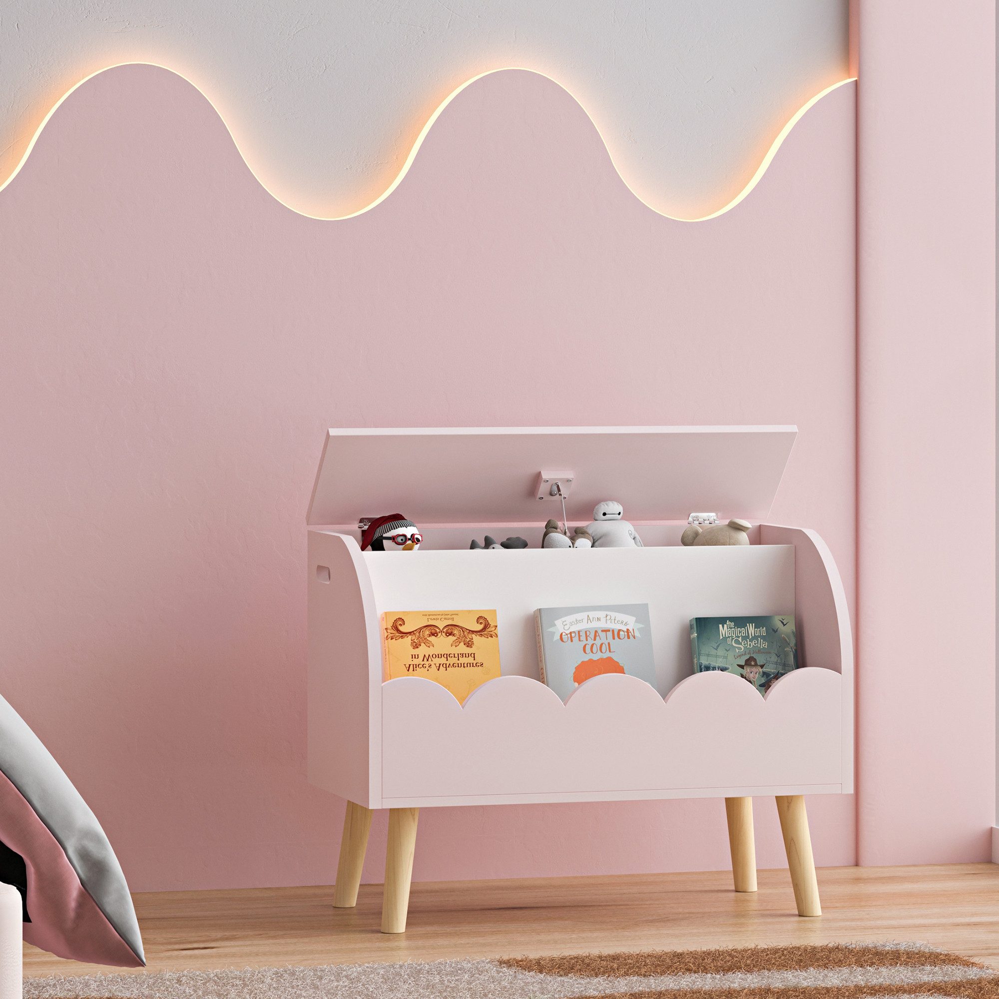 en.casa Spielzeugtruhe, »Vestnes« mit Deckel 60x30x44 cm Cotton Candy / Wei günstig online kaufen