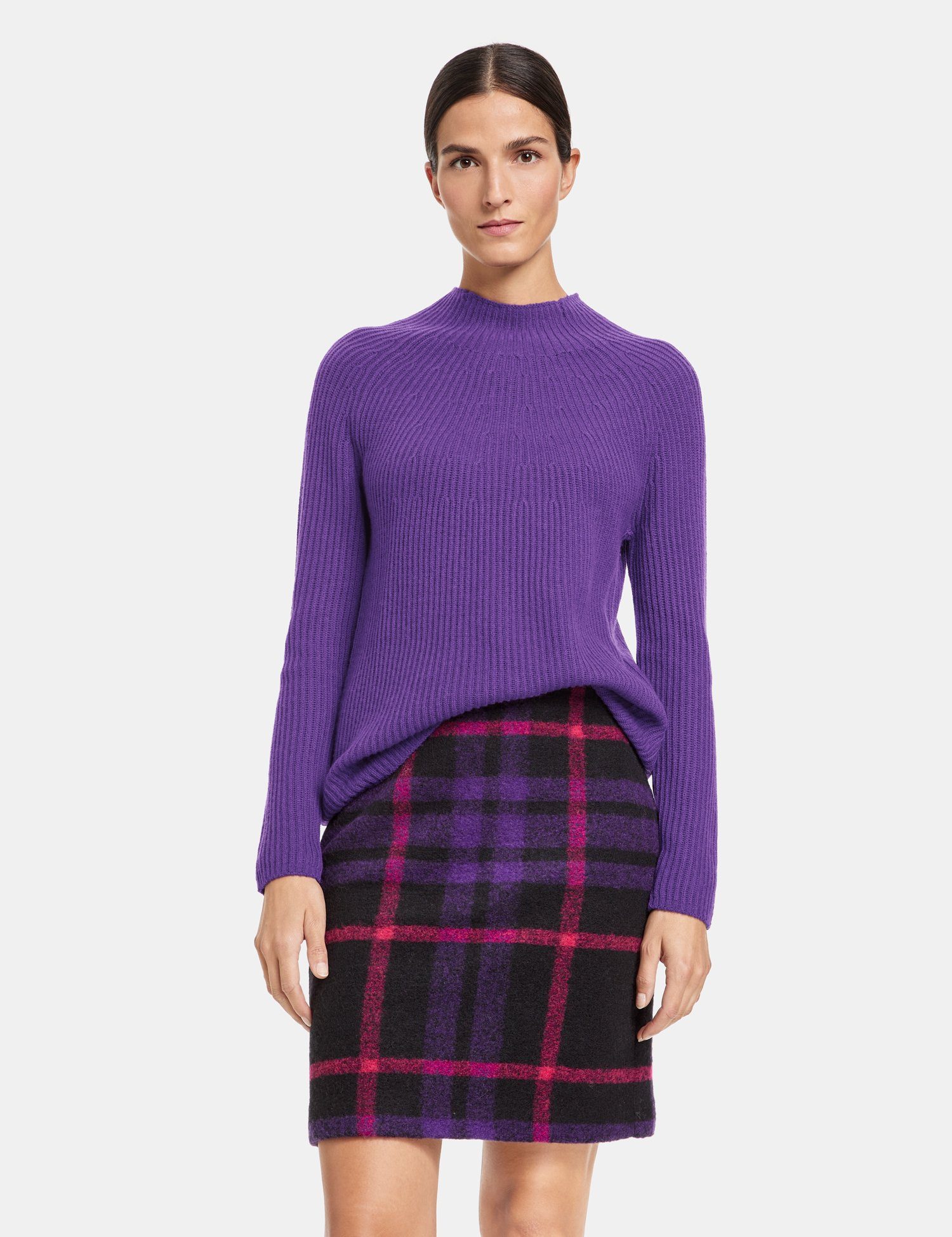 Pullover GERRY Dark Rundhalspullover WEBER Kaschmiranteil mit und in Rippstrick Violet Turtleneck