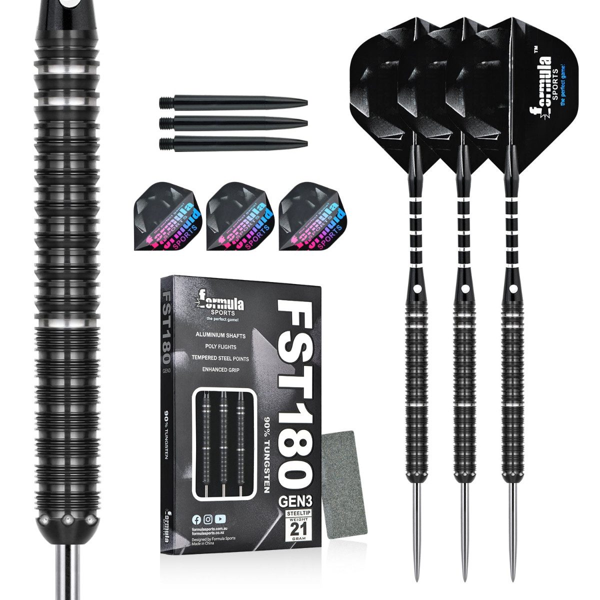 Dartpfeil FST180 Gen3 Steeldart Dreier Set 21 Gramm mit präzisem Tungsten Barrel