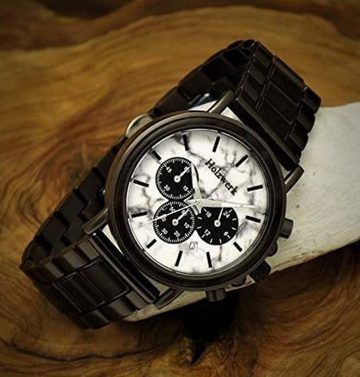 Holzwerk Chronograph BERCHING Herren Edelstahl & Holz Armband Uhr in schwarz, weiß