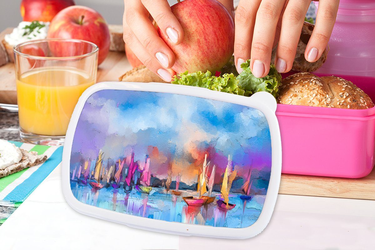 MuchoWow Lunchbox Malerei - Brotbox Kunststoff, - Wasser, Kinder, für Boote Brotdose rosa Erwachsene, (2-tlg), Kunststoff Mädchen, Snackbox