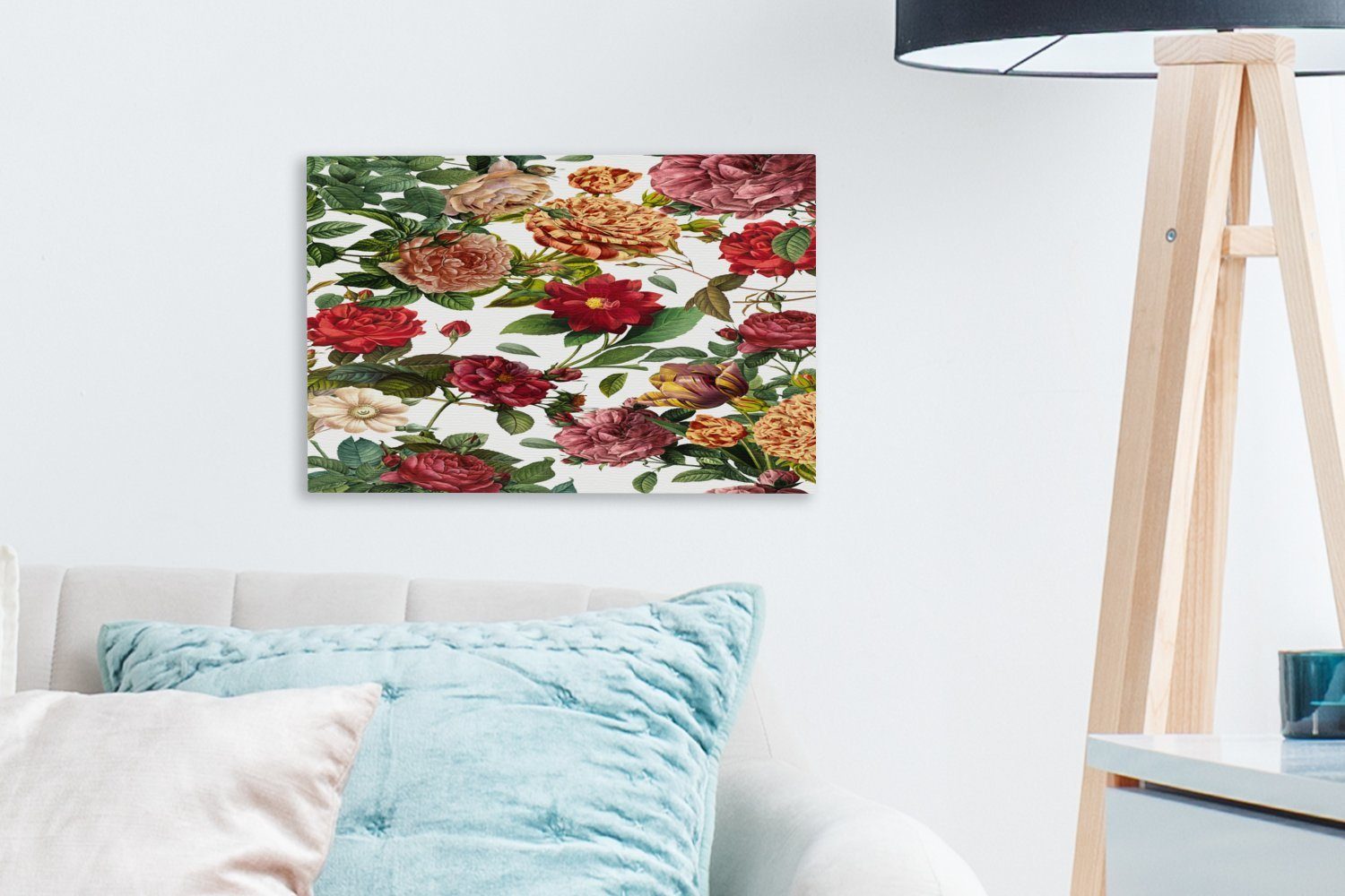 - Wanddeko, (1 cm Leinwandbilder, 30x20 - St), Leinwandbild OneMillionCanvasses® Weiß, Wandbild Aufhängefertig, Rot Orange - Blumen