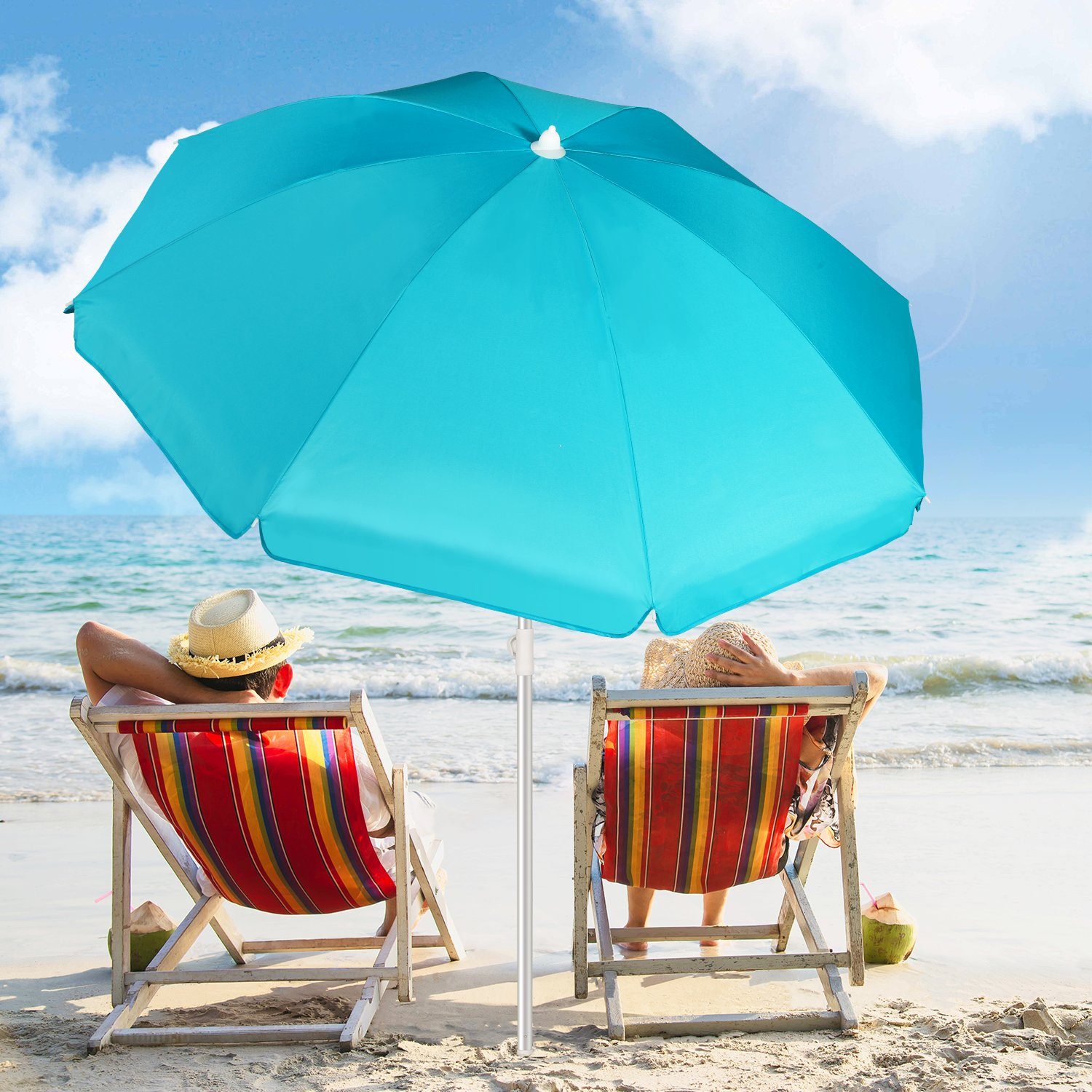 Sekey Sonnenschirm 160 cm Strandschirm mit Bodenhülse & Schutzhülle,  UV-Schutz 50+, LxB: 160,00x160,00 cm, Neigungswinkel und Höhe verstellbar
