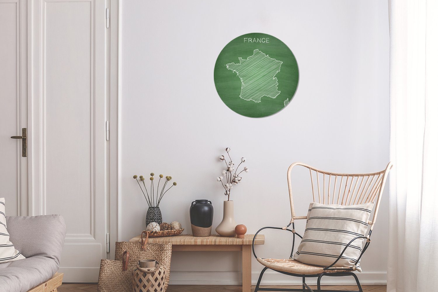 MuchoWow Wandsticker Illustration grünen Tapetenaufkleber, der auf für Kreidetafel St), Tapetenkreis von einer Frankreich Karte Kinderzimmer, Wohnzimmer (1 Rund
