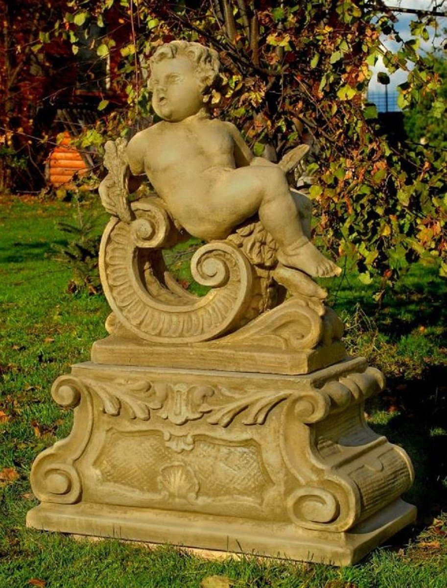 Casa Padrino Skulptur Barock Gartendeko Skulptur Schaut Nach Rechts 80 x 36 x H. 116 cm - Garten Deko Figur mit Sockel - Garten & Terrassen Deko Accessoires