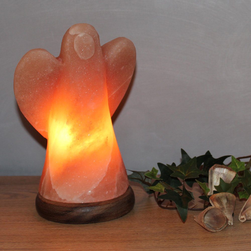 HIMALAYA SALT DREAMS Salzkristall-Tischlampe Engel, Leuchtmittel wechselbar,  Warmweiß, Handgefertigt aus Salzkristall - jeder Stein ein Unikat, H: ca.19  cm, Punjab | Tischleuchten