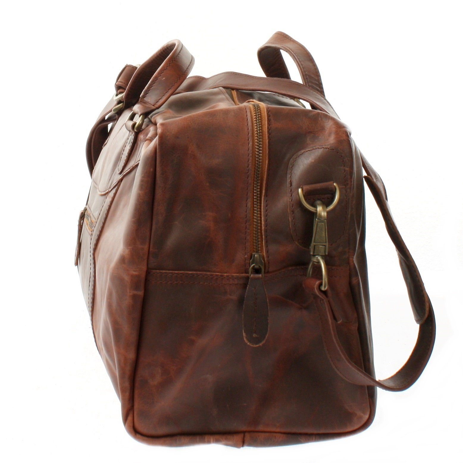 LECONI Weekender kleine Reisetasche Damen & Herren Sporttasche Handgepäck Leder LE2009, Gewachstes Rindsleder – abnehmbarer Schulterriemen – 45×25×20 cm