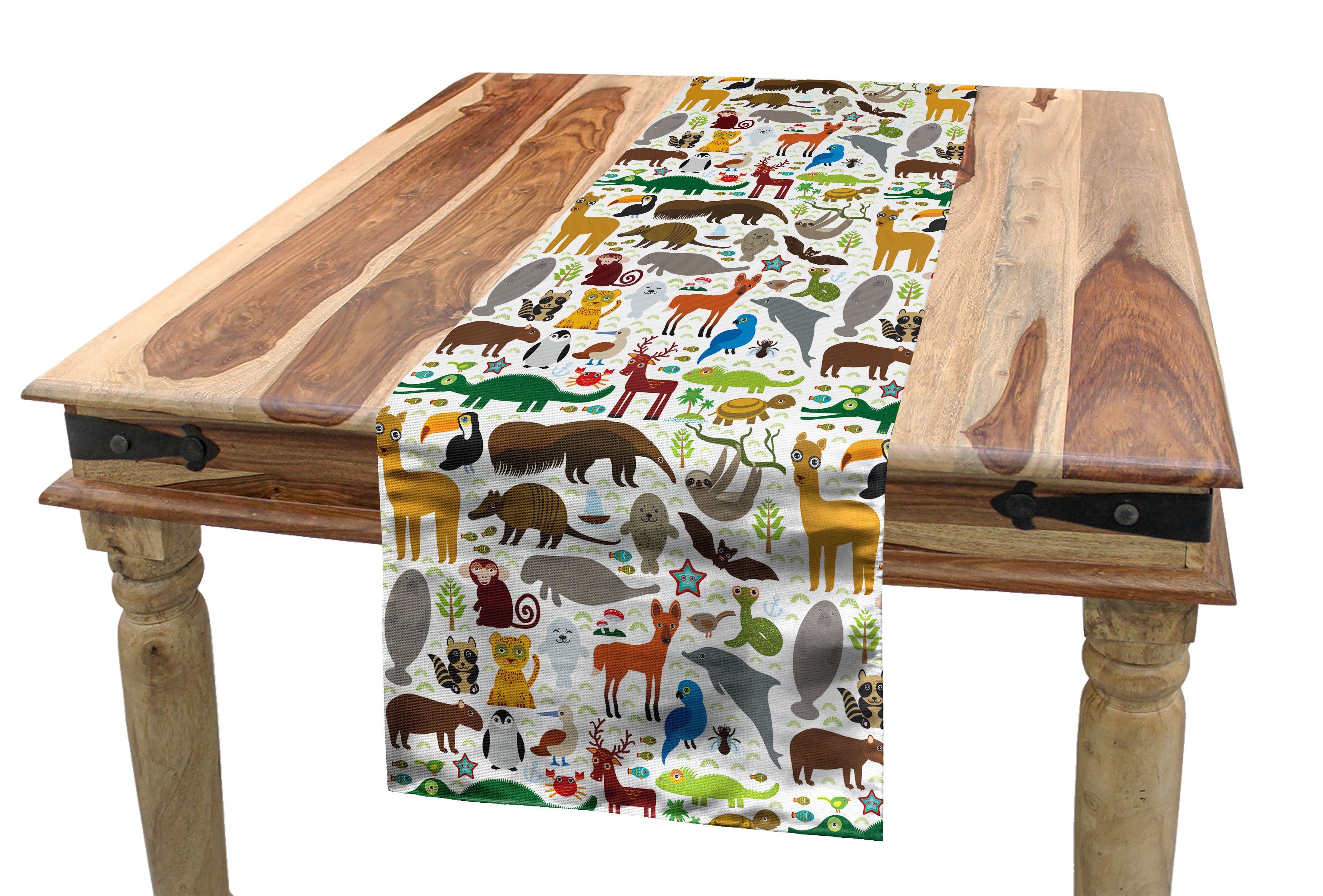 Abakuhaus Tischläufer Esszimmer Küche Tischläufer, Dekorativer Tiere Südamerika Rechteckiger Tropisch