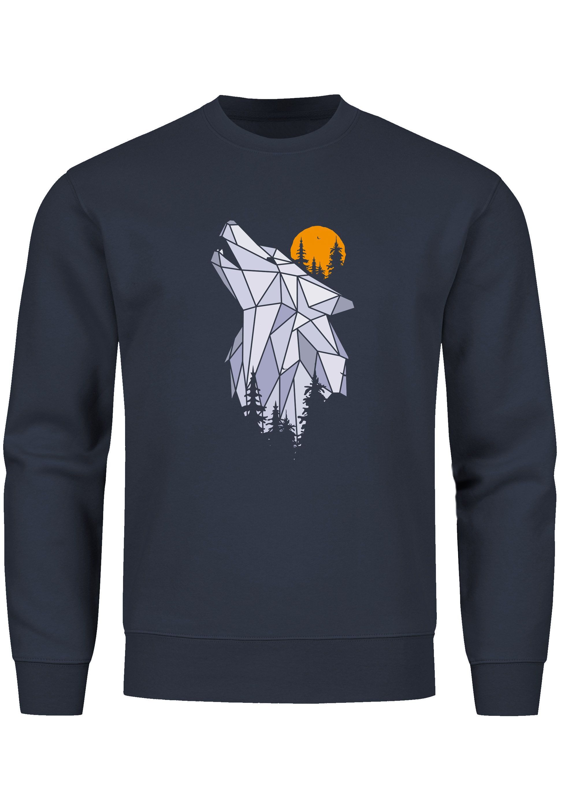 Neverless Sweatshirt Sweatshirt Herren Polygon Print Wolf Wald Outdoor Adve günstig online kaufen