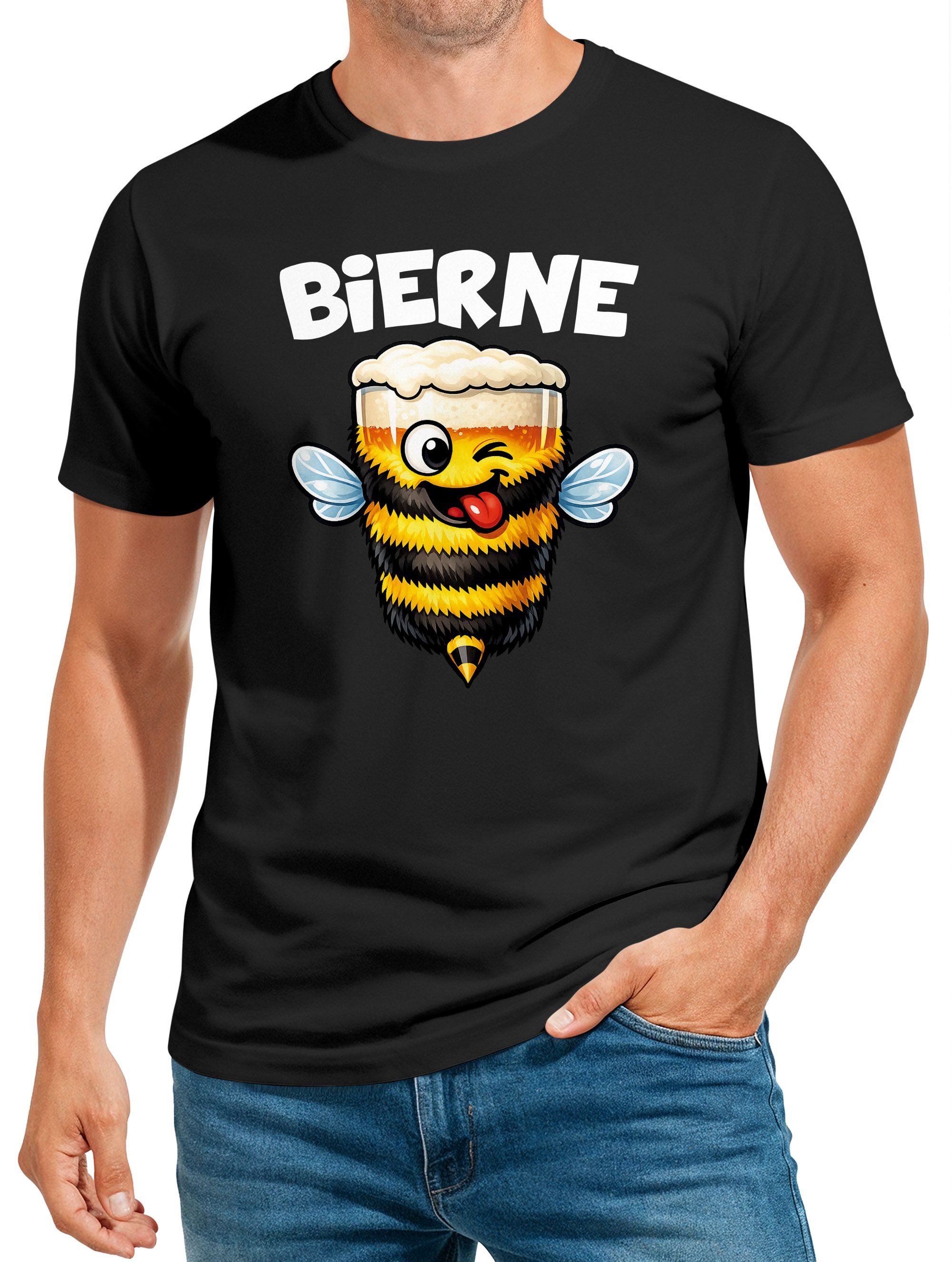 Print-Shirt Herren T-Shirt Fasching Karneval, Bierne Bier, Kostüm-Ersatz