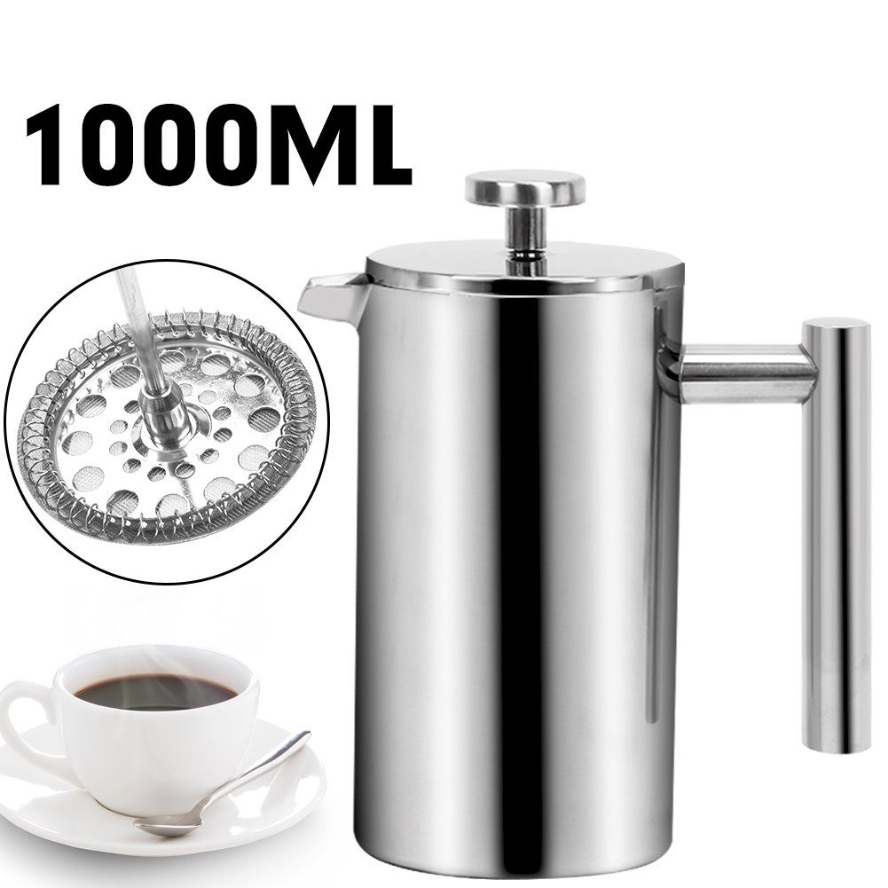 OSTWOLKE French Press Kanne French Press Kaffeebereiter Edelstahl Kaffeekanne 1L Kaffeepresse