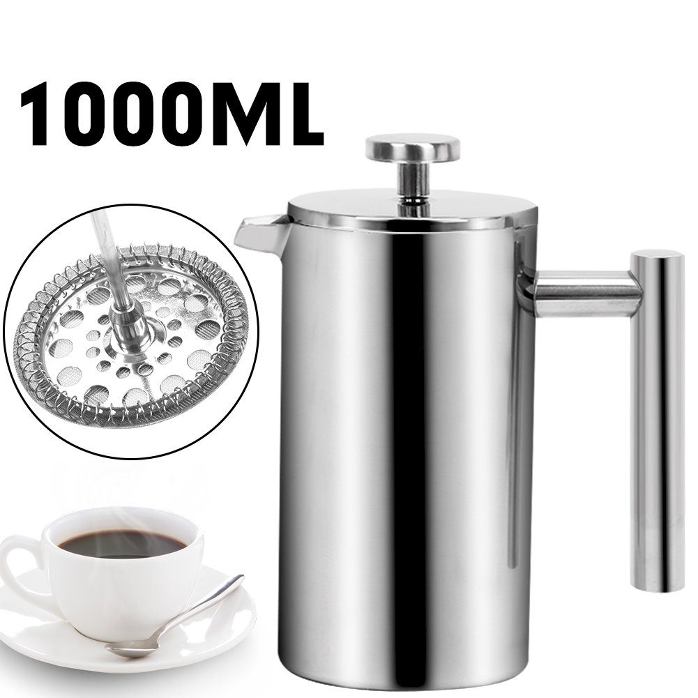 OSTWOLKE French Press Kanne, 1l Kaffeekanne, Doppelwandig Kaffeepresse