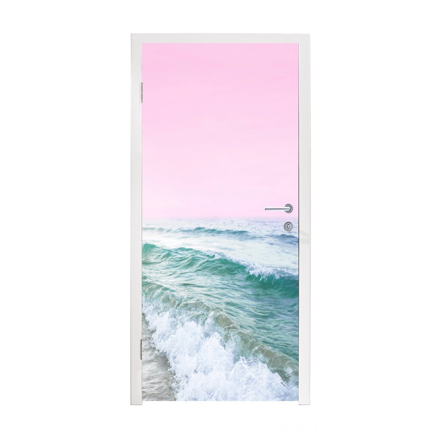 MuchoWow Türtapete Meer - Rosa cm Natur, Wellen für 75x205 bedruckt, - (1 Fototapete Matt, - Tür, Türaufkleber, St)