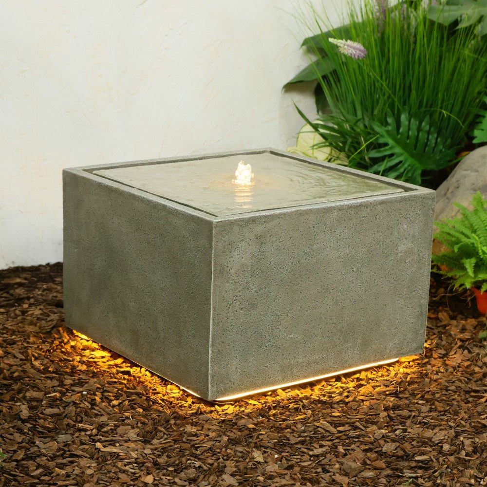Wacredo Gartenbrunnen Premium Wasserspiel Komplettset Manila sand, Wasserbecken BxT: 50x50 cm, Gesamtmaß: 50 x 50 x 31cm (L x B x H)