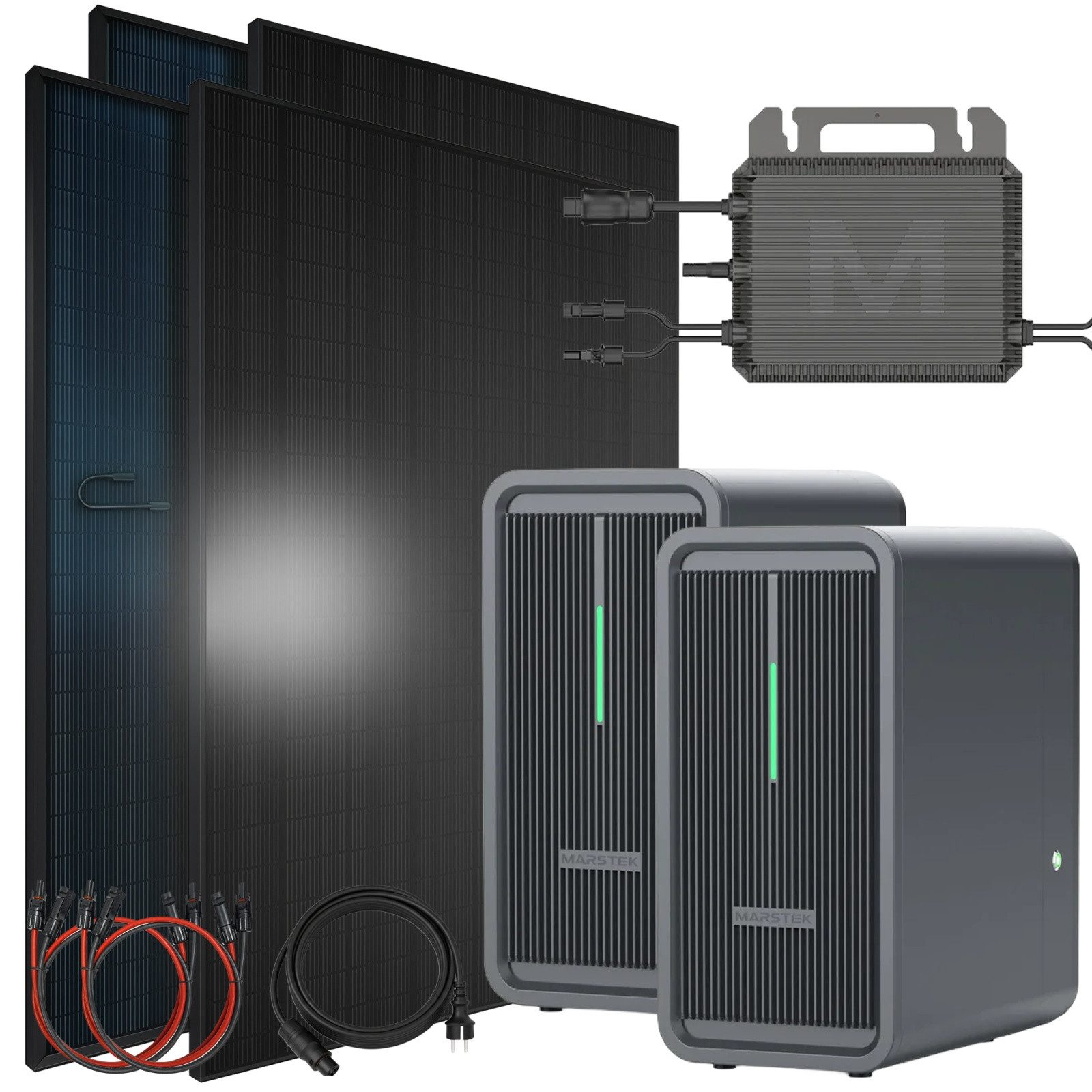 SUNNIVA Balkonkraftwerk 1840W mit 4.48 kWh Speicher Marstek 2x B2500-D, (BIFAZIAL FULLBLACK komplett Steckdose, PV Solaranlage Komplettset mit Solarspeicher, 4x 460W N-Type Glas-Glas Bifacial Module)