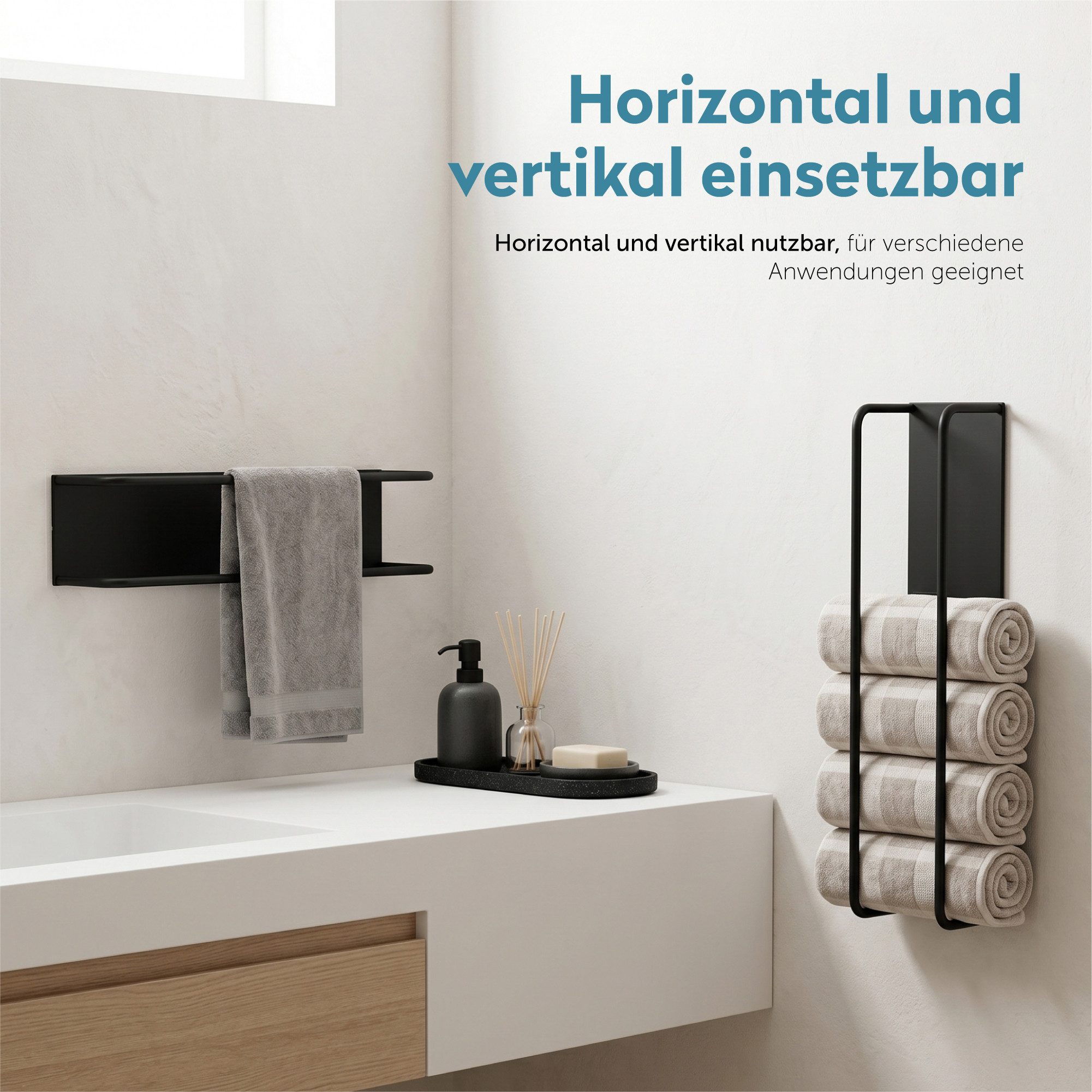 doporro Handtuchhalter Handtuchstange ohne Bohren selbstklebend aus Metall 40cm Tavrin-03, Horizontal und vertikale benutzt möglich – Bild 4 von 5