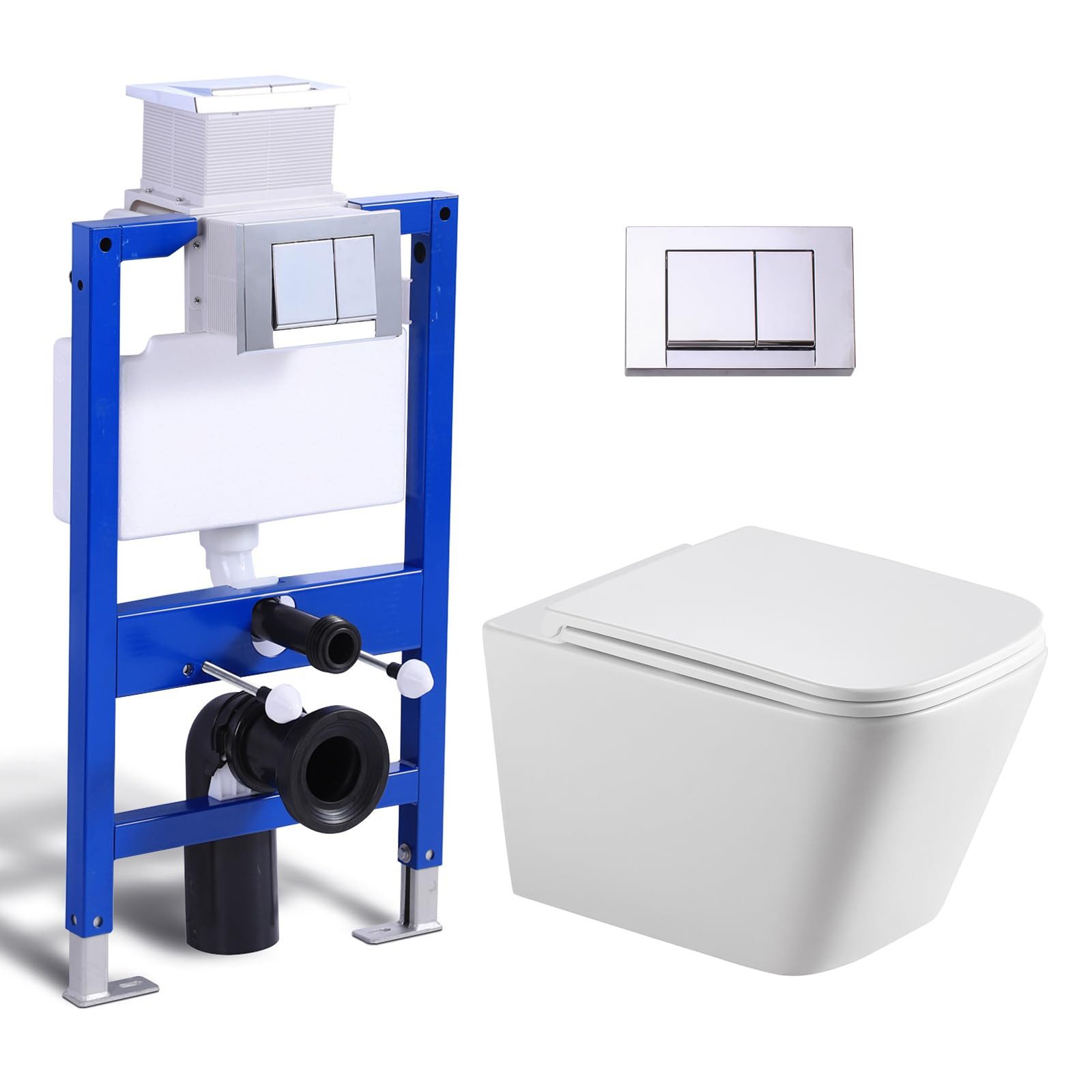 HOROW Vorwandelement WC Toilette Komplettset hänge wc Set Komplett, Hänge WC mit WC Sitz mit Absenkautomatik, Toilette Komplettset, Toilette mit Spülkasten