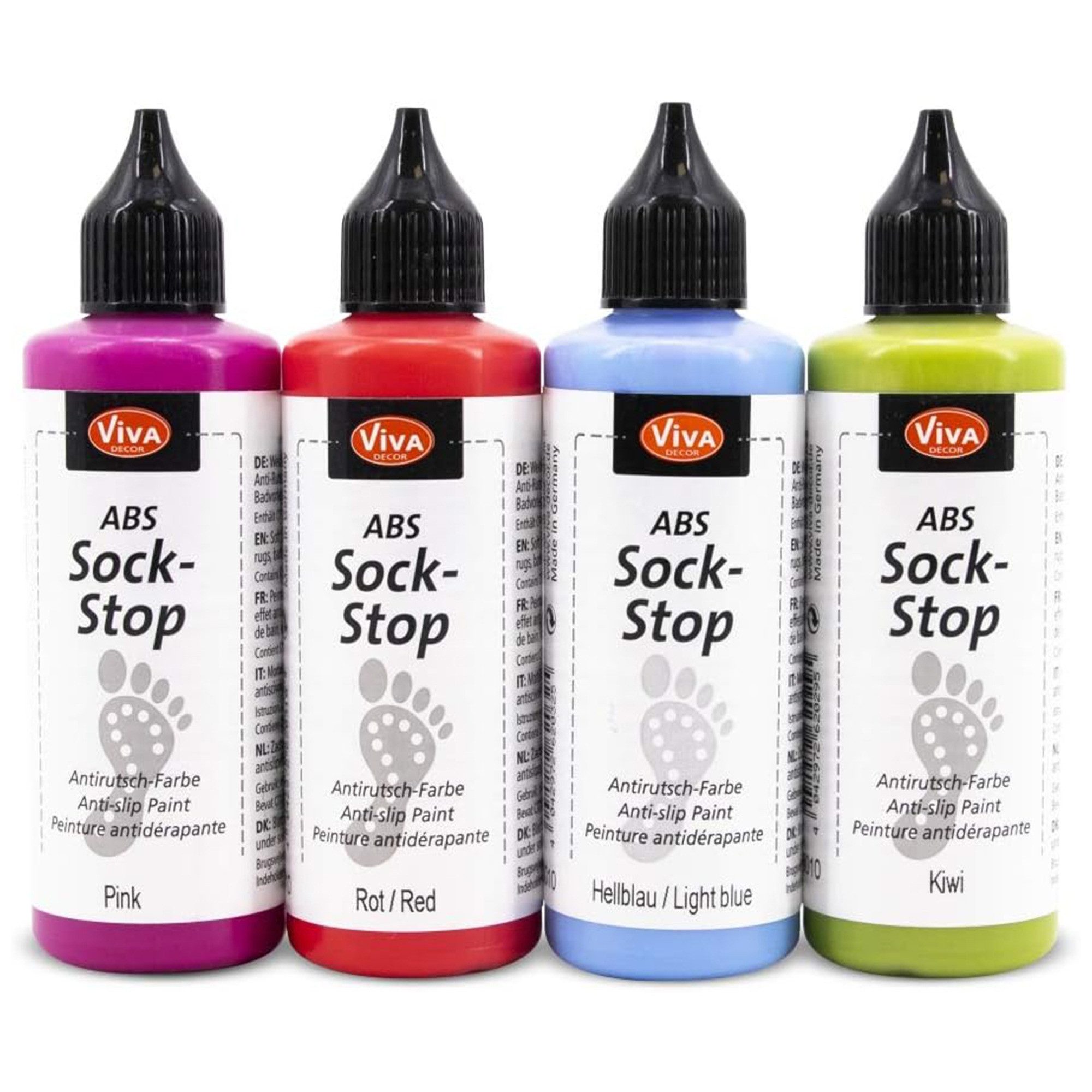 Viva Decor Bastelfarbe ABS Socken-Stopp Antirutsch-Farbe Set für Socken, Teppiche & Textilien, wasserbasiert, latexfrei, geruchsneutral, waschbar bei 30 °C