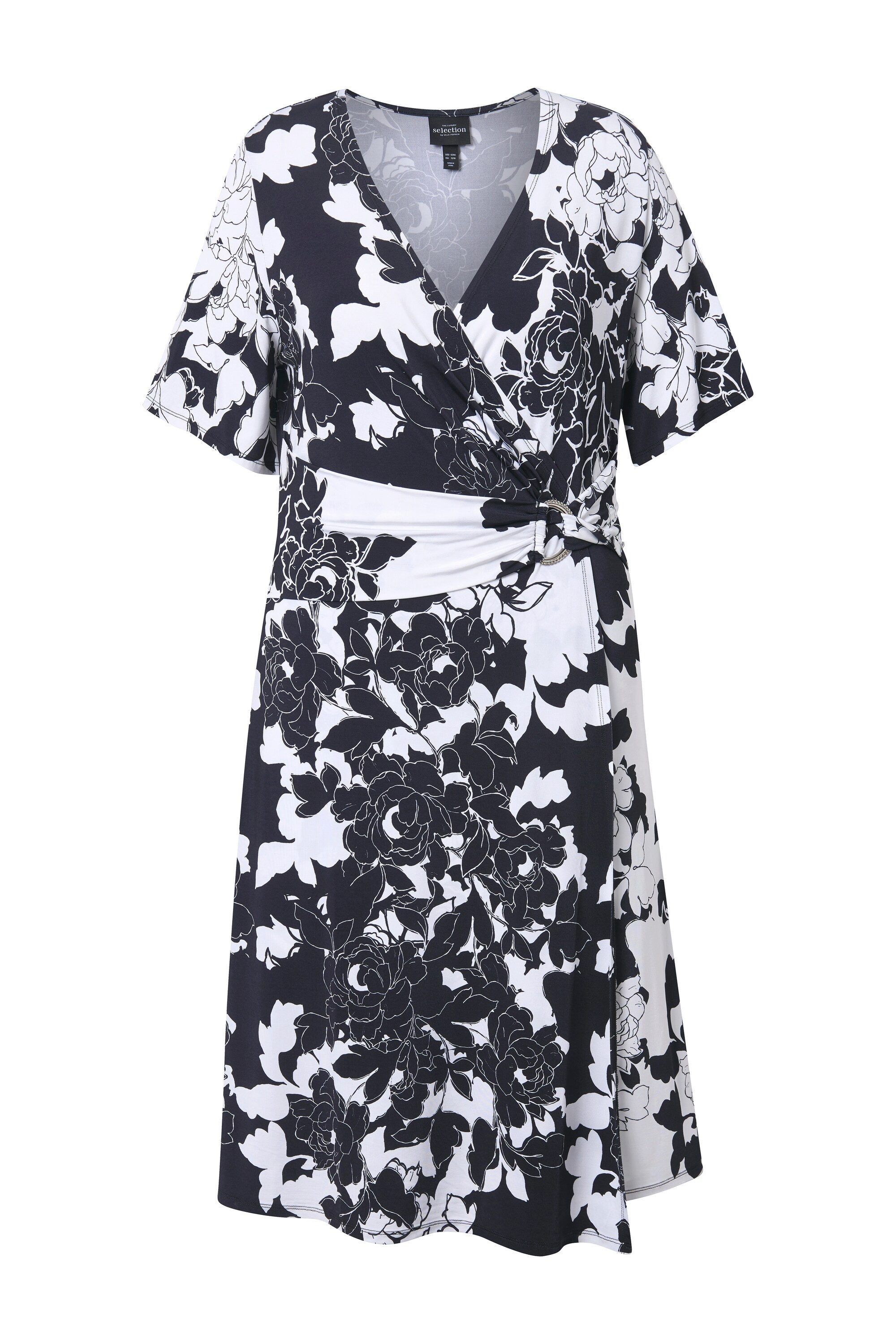 Ulla Popken Midikleid Slinky-Kleid Blüten Drapierung günstig online kaufen